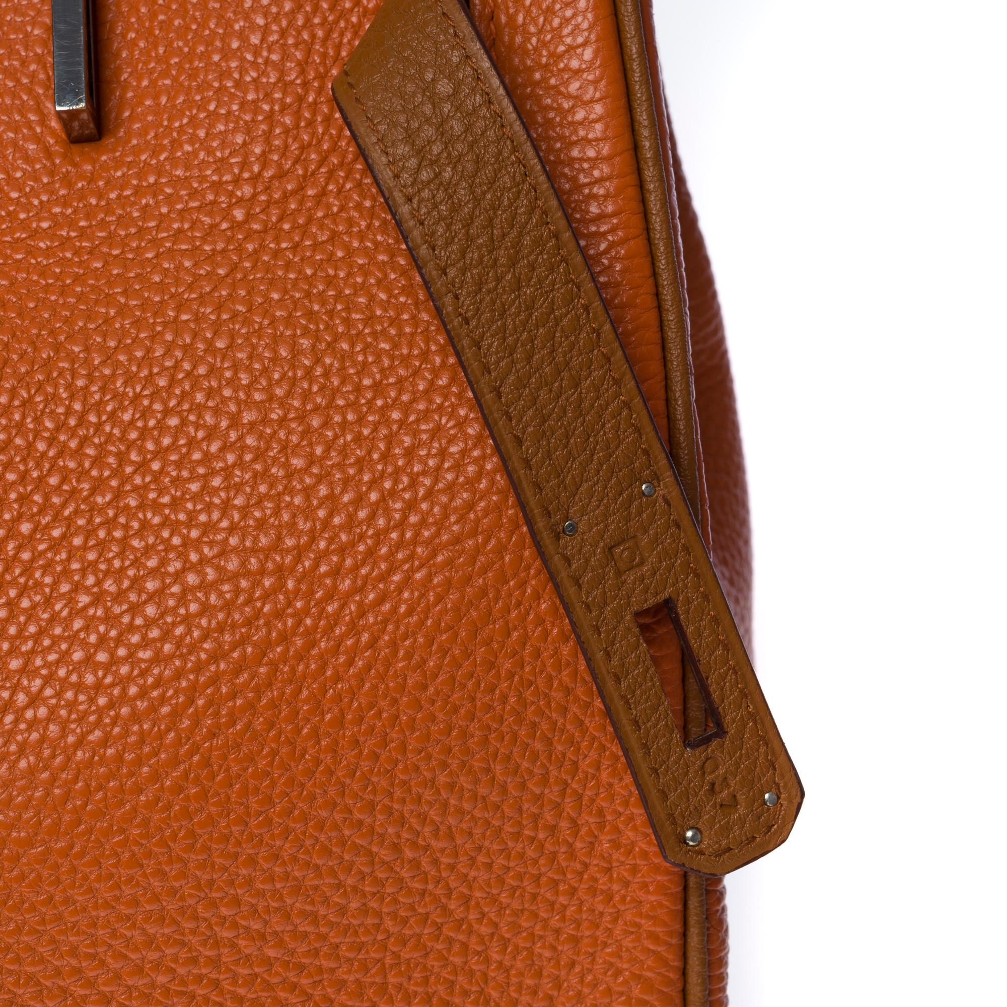 Stunning & Rare bicolor Hermès Birkin 35 handbag in Orange & Camel leather, SHW 2