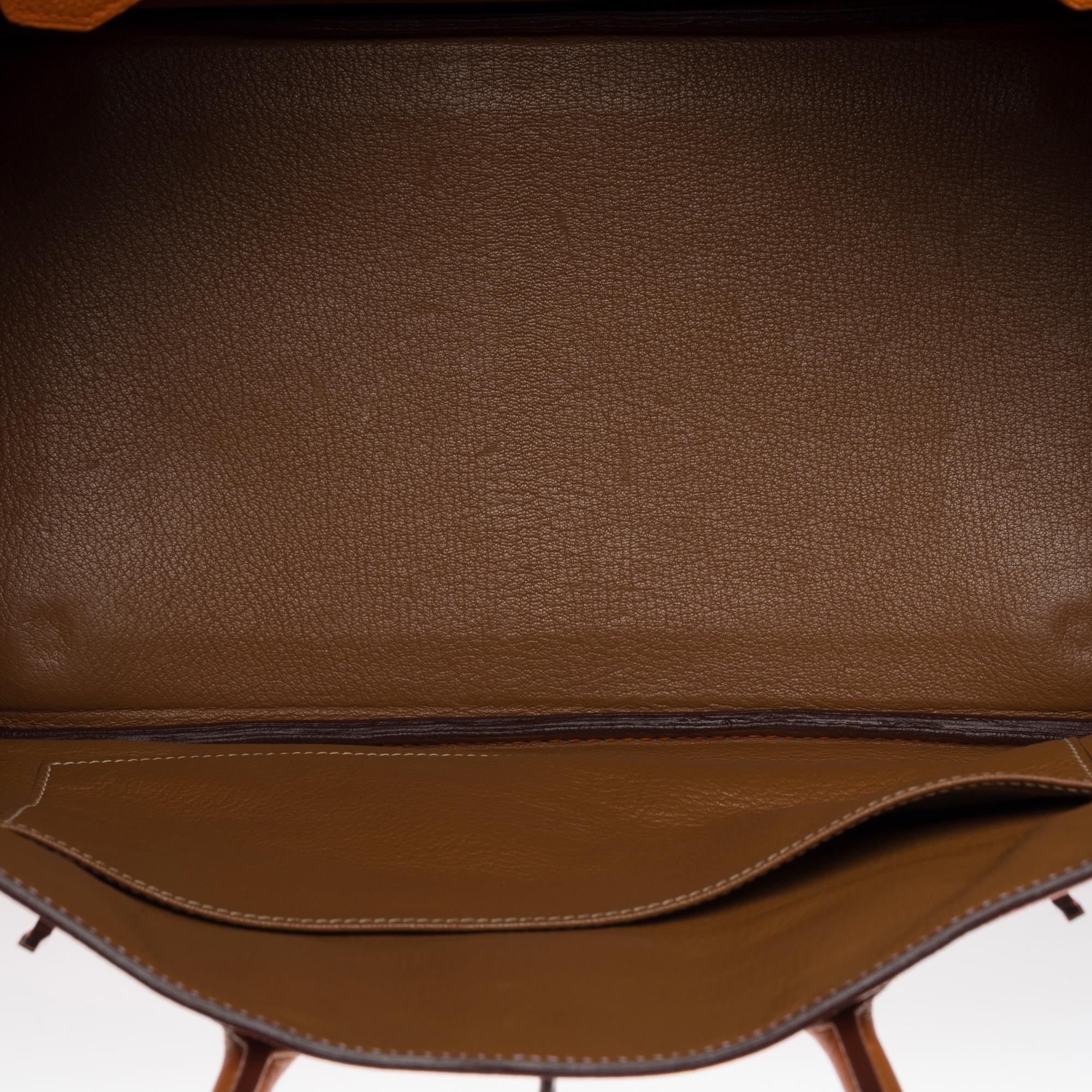 Stunning & Rare bicolor Hermès Birkin 35 handbag in Orange & Camel leather, SHW 3
