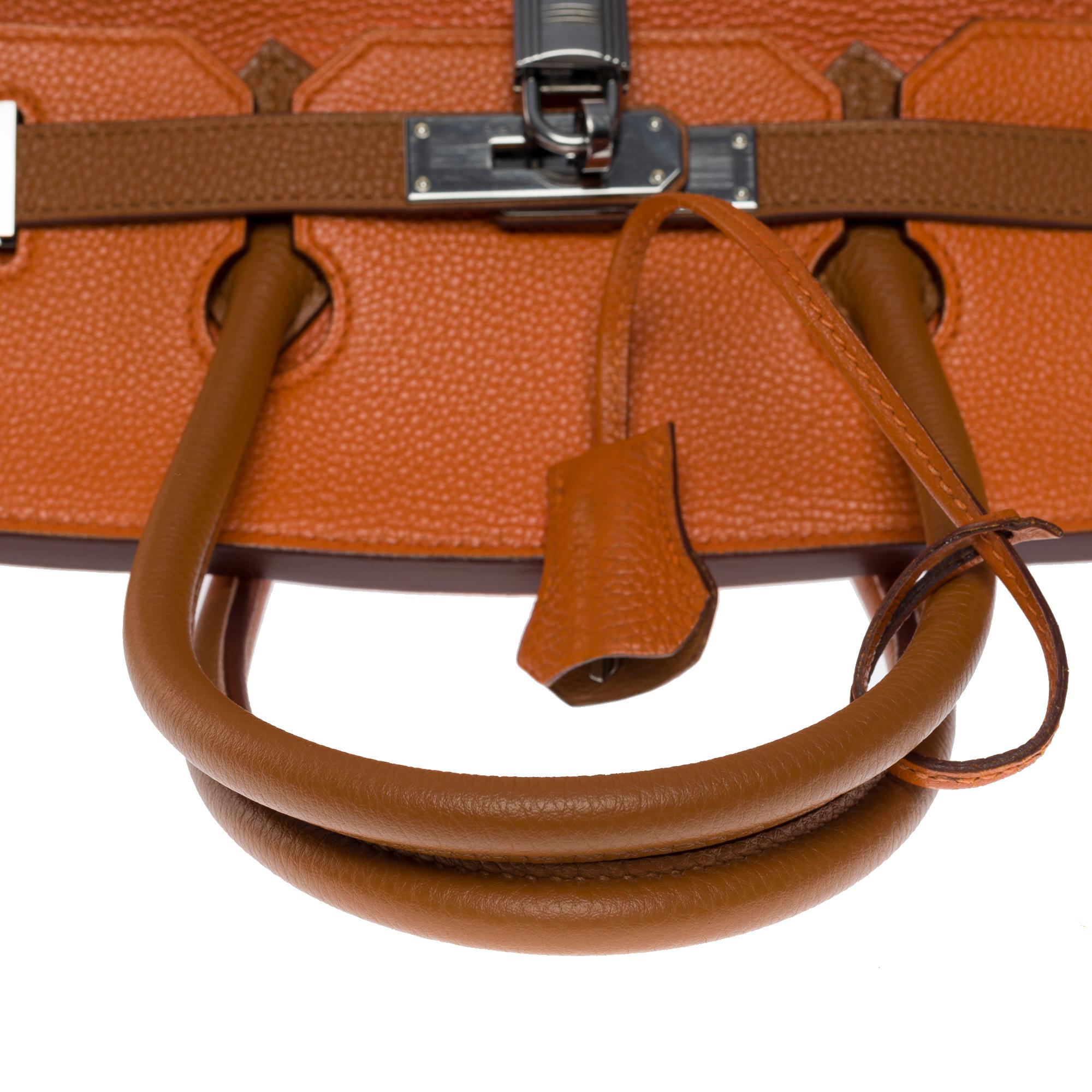 Stunning & Rare bicolor Hermès Birkin 35 handbag in Orange & Camel leather, SHW 4