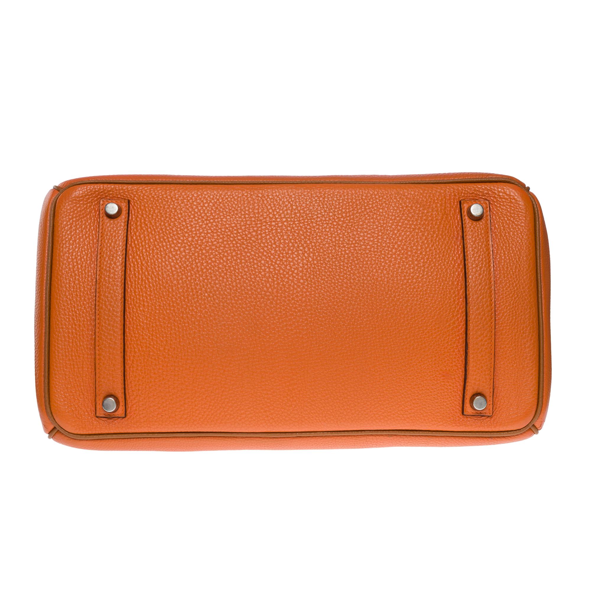 Stunning & Rare bicolor Hermès Birkin 35 handbag in Orange & Camel leather, SHW 5