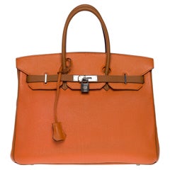 Stunning & Rare bicolor Hermès Birkin 35 handbag in Orange & Camel leather, SHW