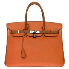 Atemberaubende & seltene bicolor Hermès Birkin 35 Handtasche in Orange & Camel Leder, SHW