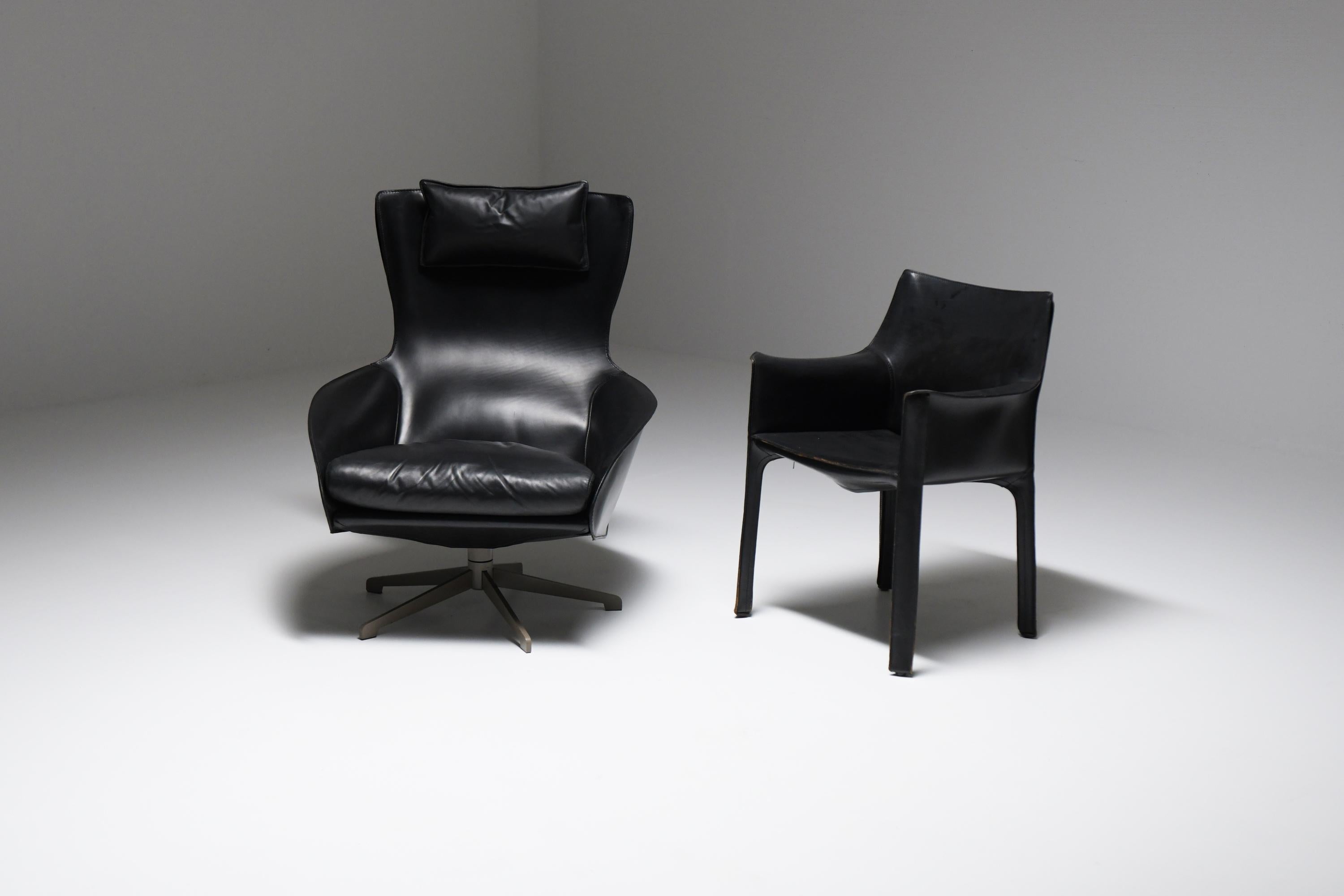 Stunning & rare black leather Cab 423 by Mario Bellini for Cassina For Sale 8