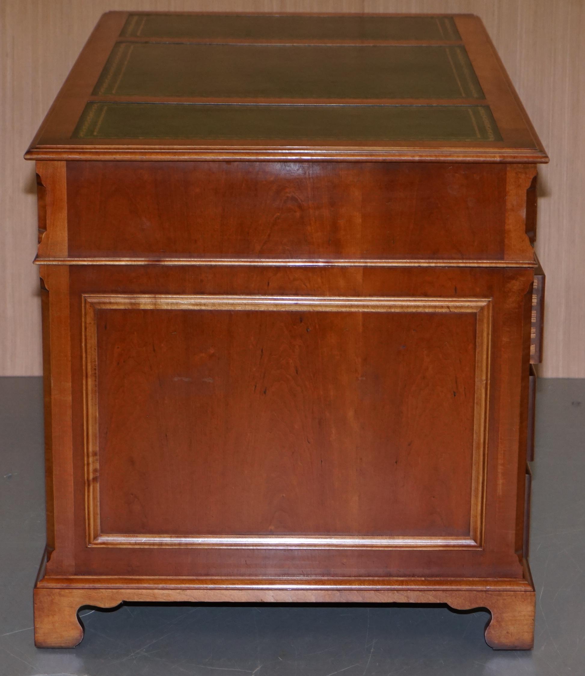 Stunning Rare Burr Walnut Green Leather Twin Pedestal Partner Desk Mouse Shelf 5
