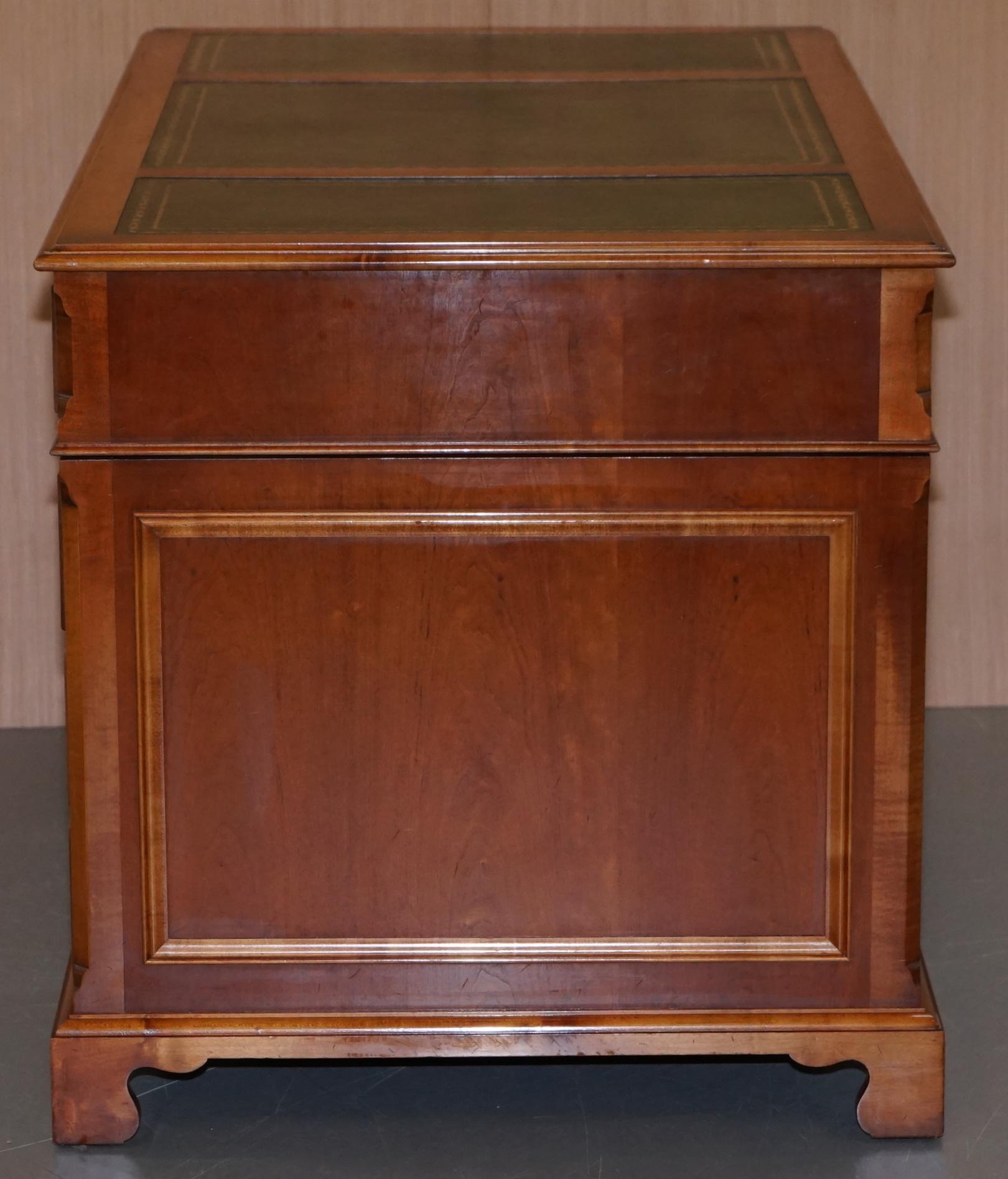 Stunning Rare Burr Walnut Green Leather Twin Pedestal Partner Desk Mouse Shelf 8