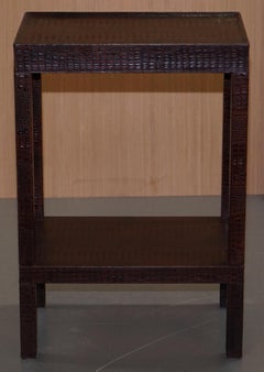 Impresionante Raro Cocodrilo Aligátor Cuero Marrón Pátina Lámpara Lateral Mesa de Vino