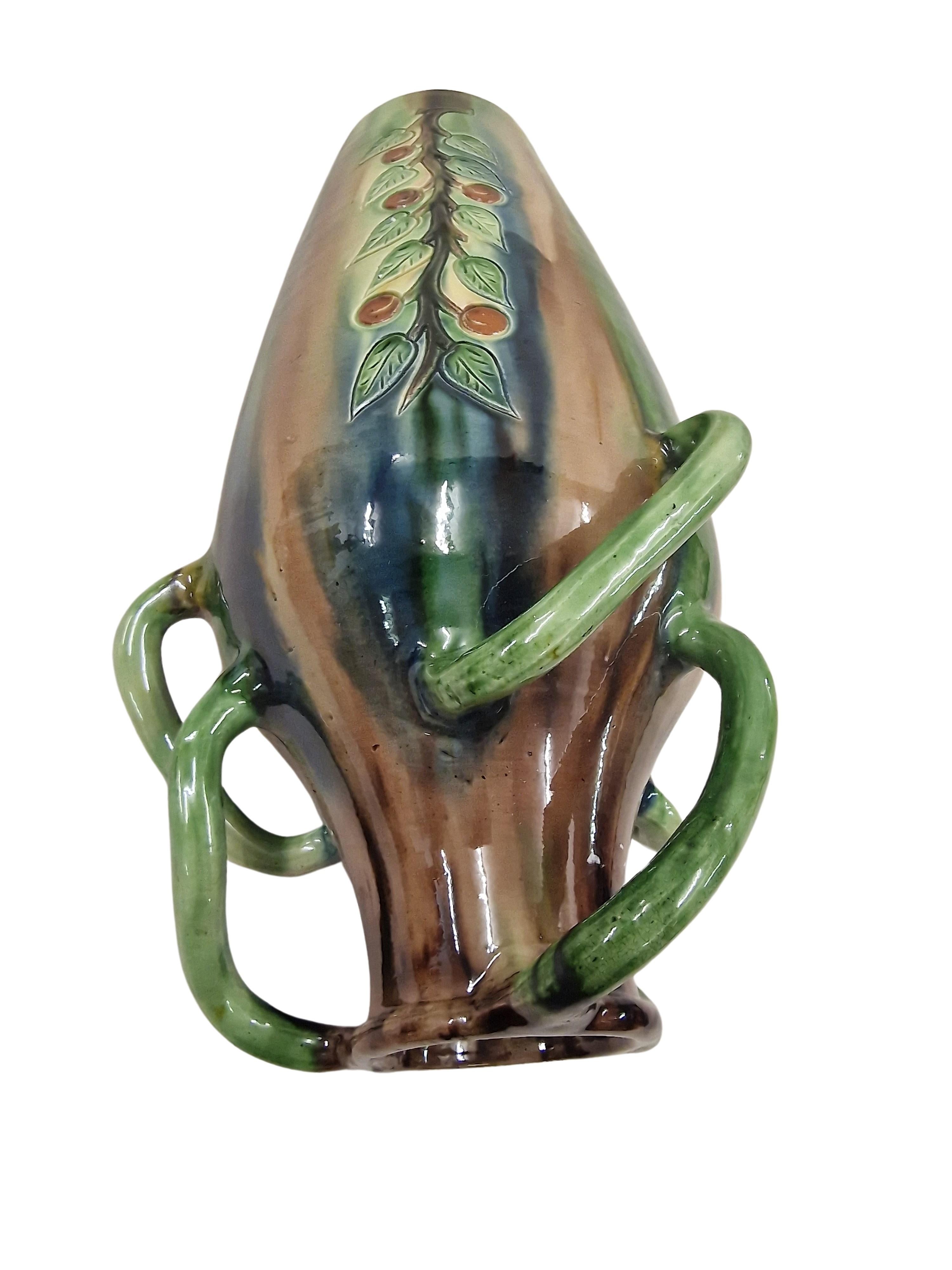 Glazed Stunning, rare early floral abstract vase, ceramic, Art Nouveau, 1910 Belgium For Sale