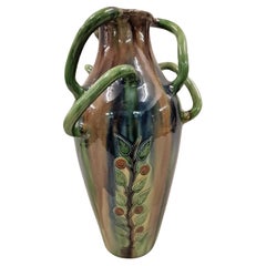 Superbe vase abstrait floral ancien, céramique Art Nouveau, 1910, Belgique