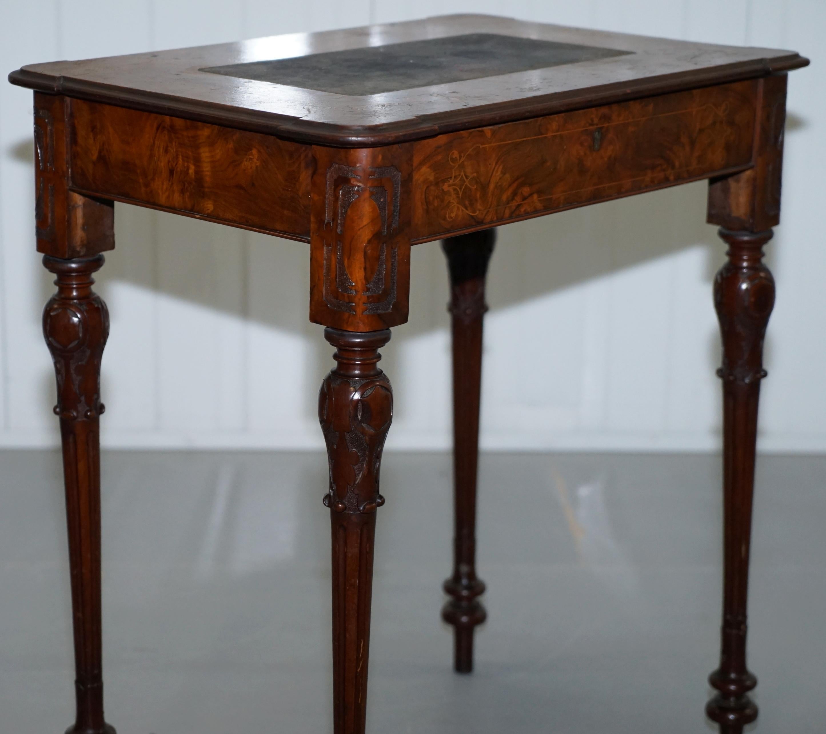 Stunning Rare Early Victorian Burr Walnut Games Table Lift Top Fret Work Carved 5