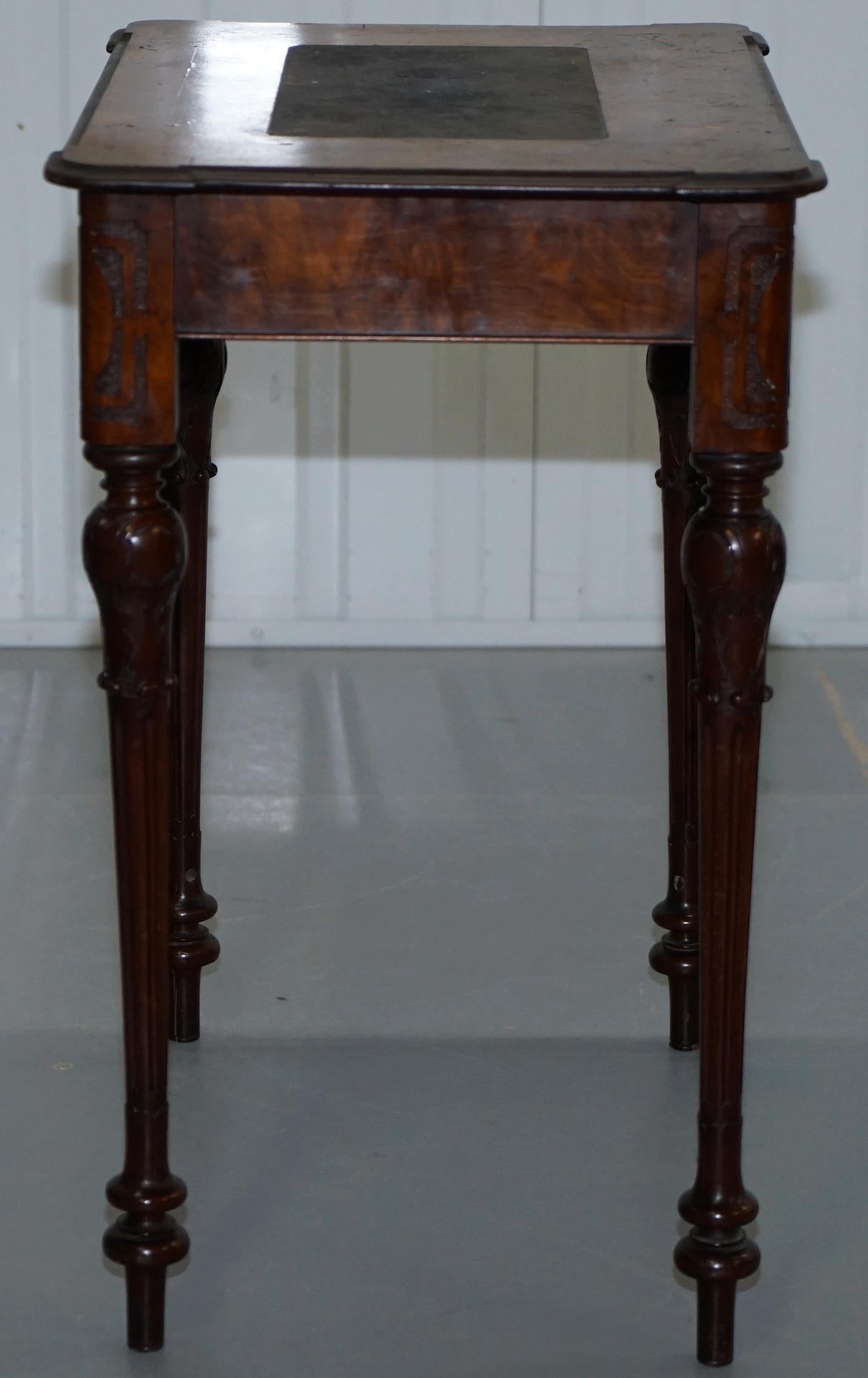 Stunning Rare Early Victorian Burr Walnut Games Table Lift Top Fret Work Carved 7