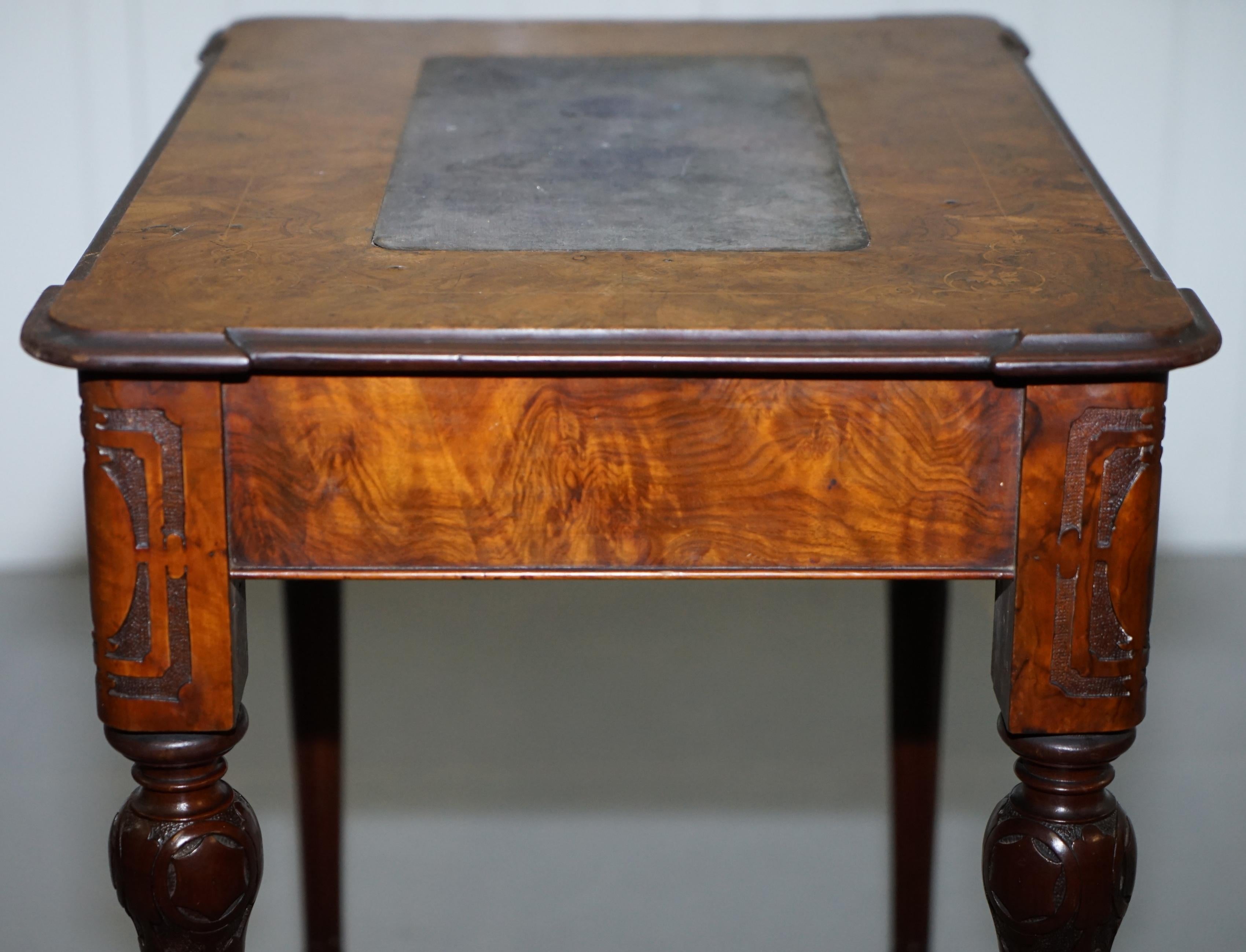 Stunning Rare Early Victorian Burr Walnut Games Table Lift Top Fret Work Carved 8