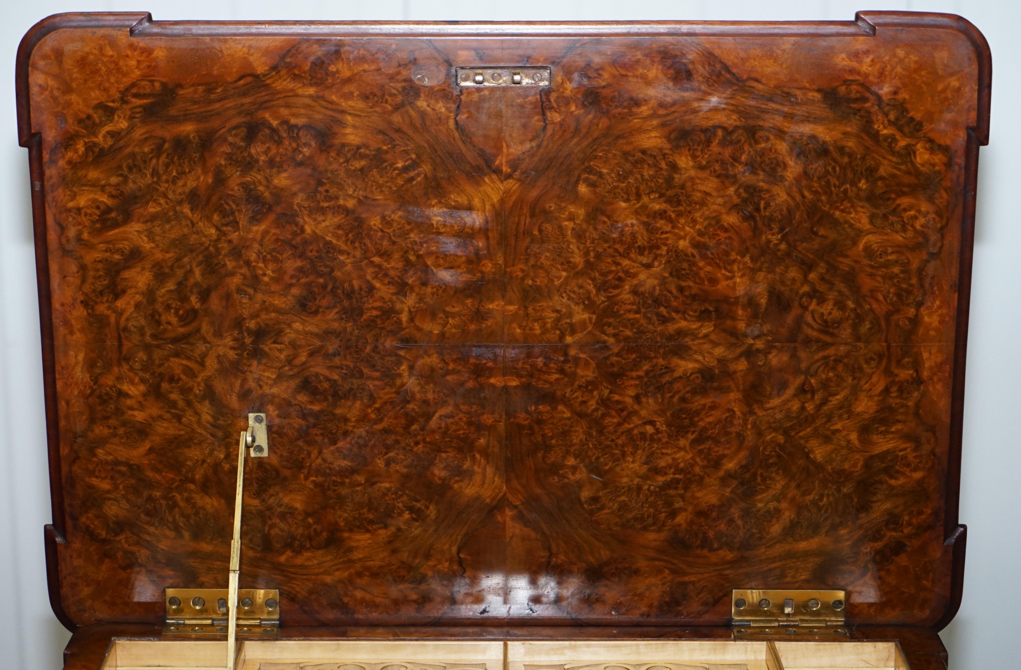 Stunning Rare Early Victorian Burr Walnut Games Table Lift Top Fret Work Carved 11