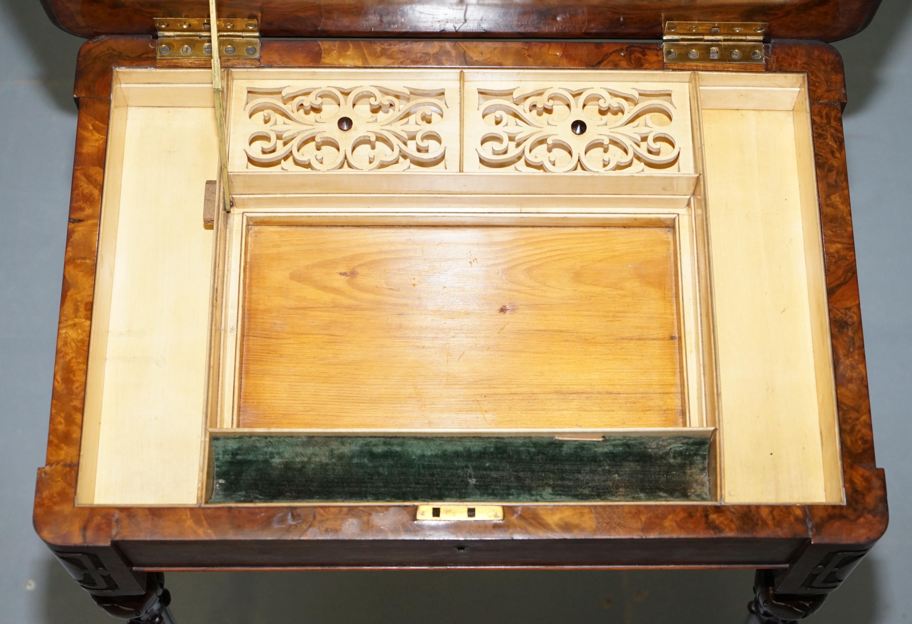 Stunning Rare Early Victorian Burr Walnut Games Table Lift Top Fret Work Carved 12