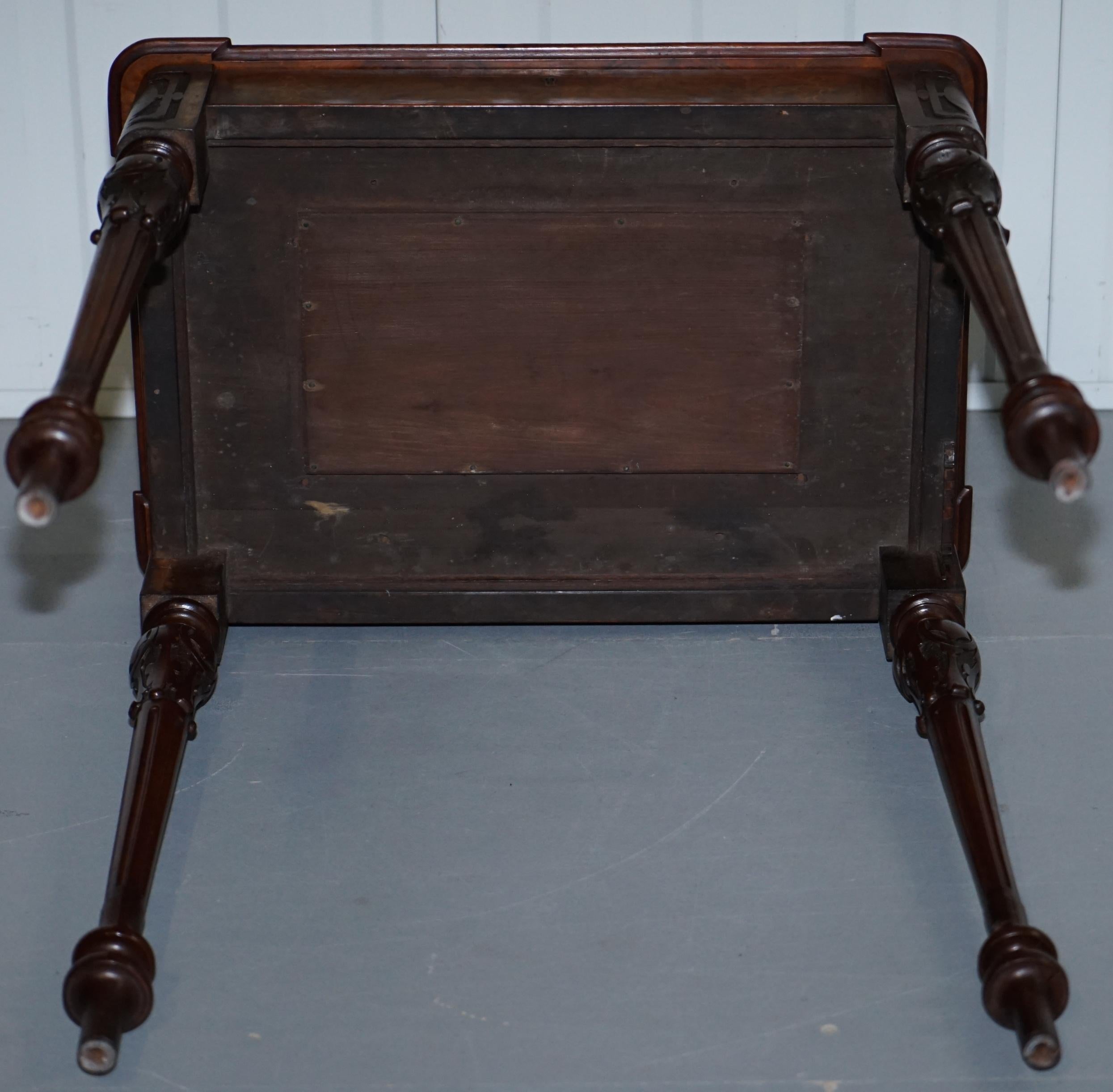 Stunning Rare Early Victorian Burr Walnut Games Table Lift Top Fret Work Carved 15