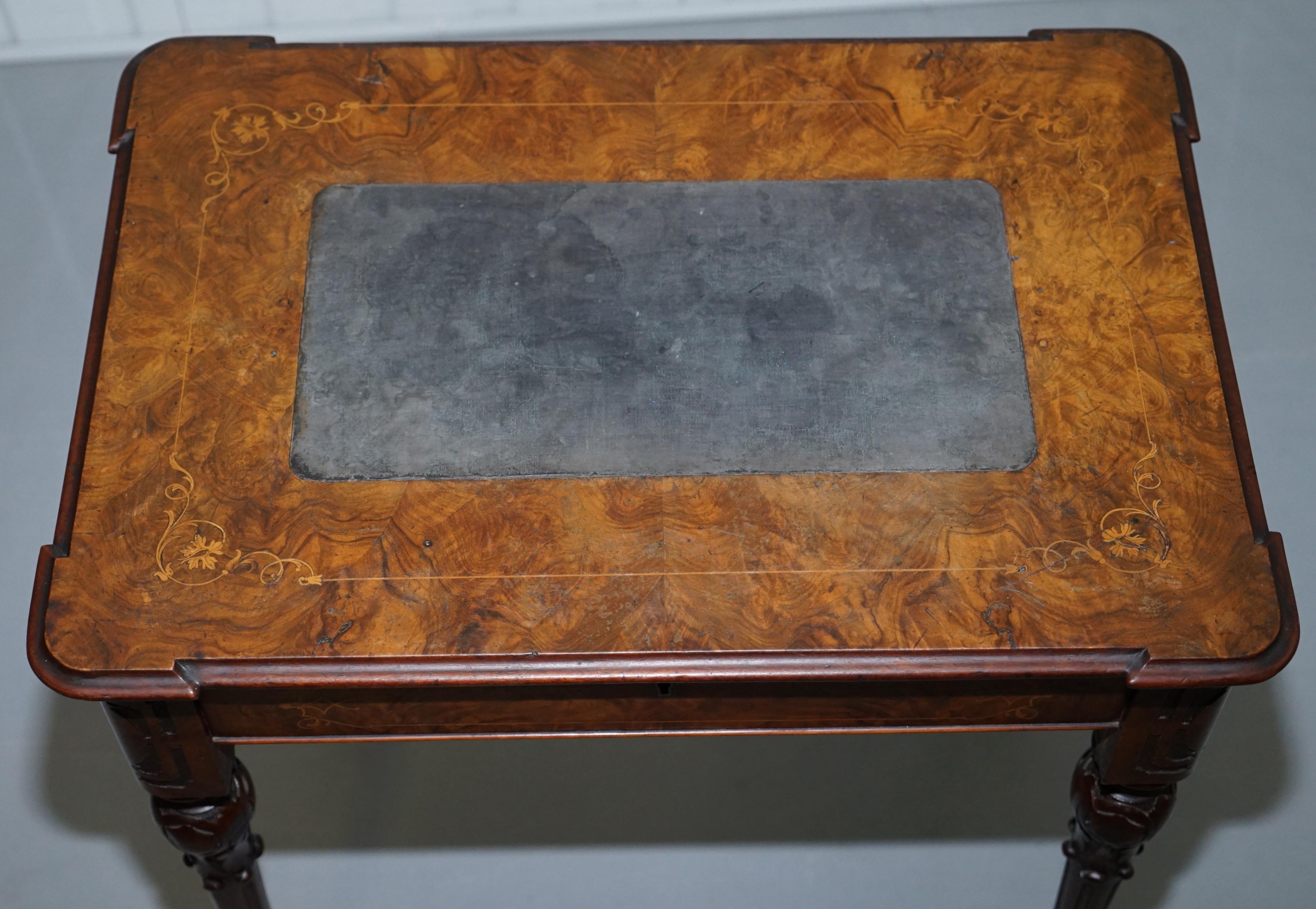British Stunning Rare Early Victorian Burr Walnut Games Table Lift Top Fret Work Carved