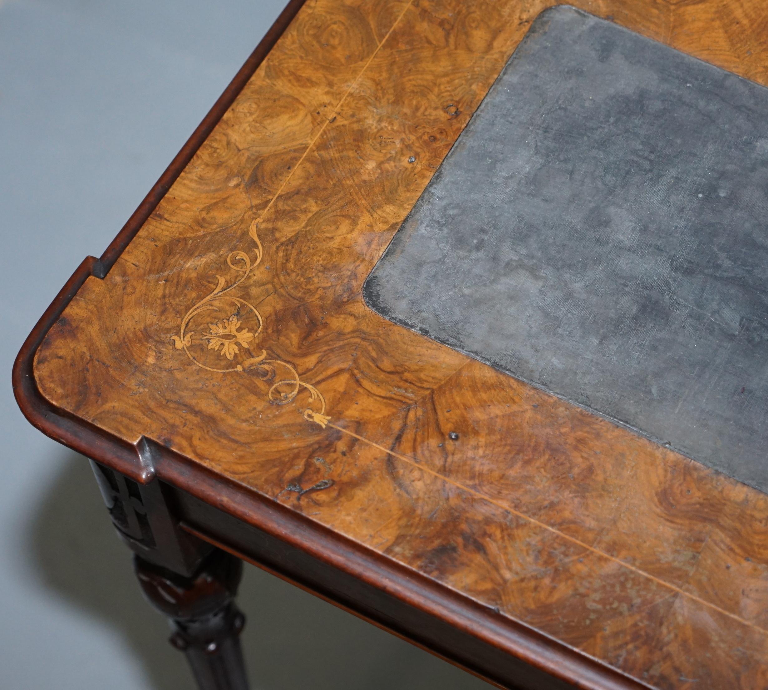 19th Century Stunning Rare Early Victorian Burr Walnut Games Table Lift Top Fret Work Carved