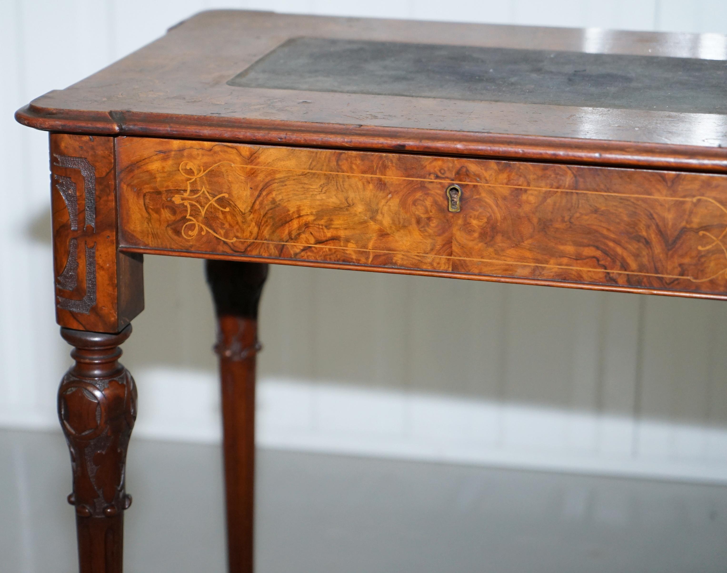 Stunning Rare Early Victorian Burr Walnut Games Table Lift Top Fret Work Carved 1