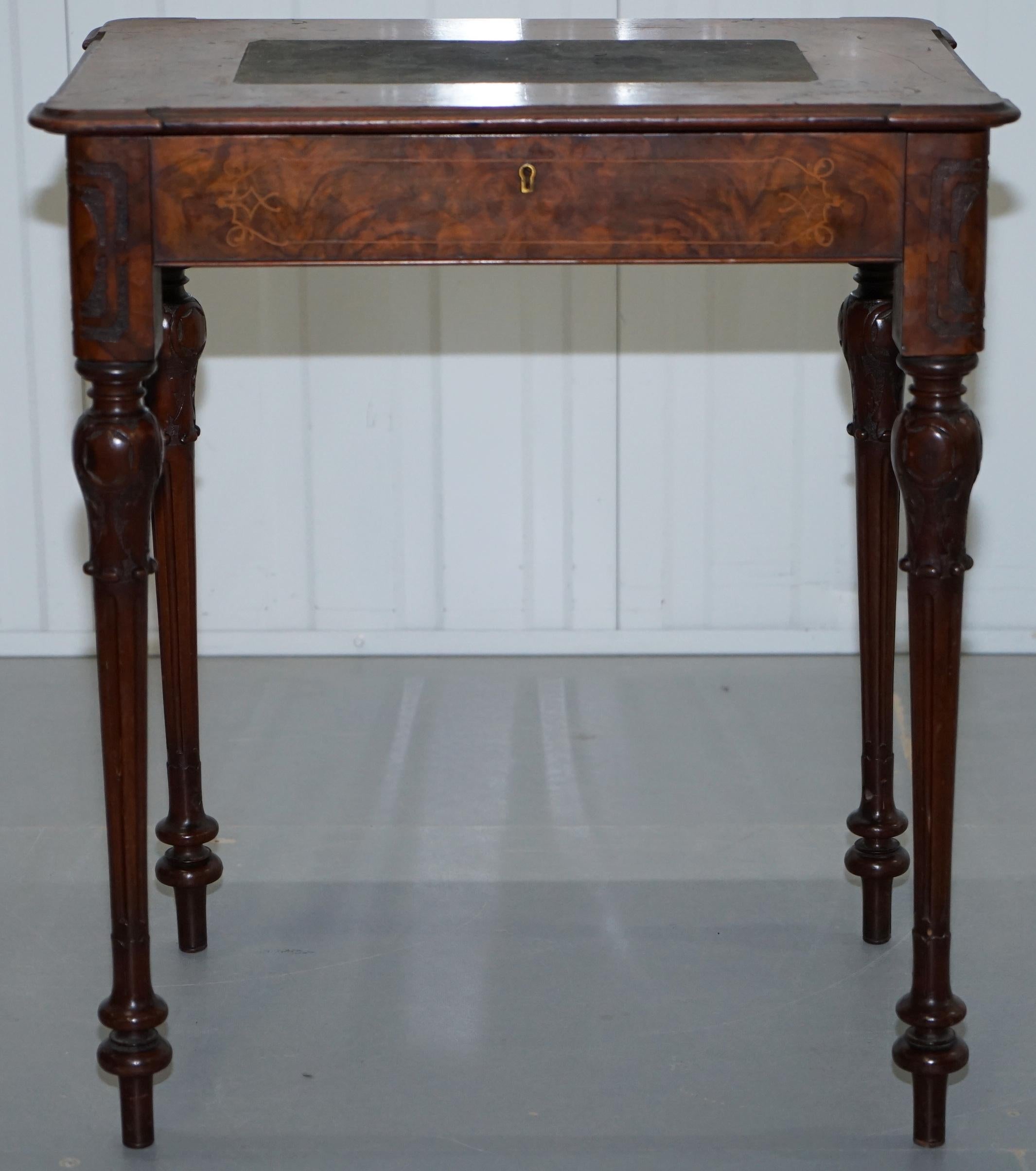 Stunning Rare Early Victorian Burr Walnut Games Table Lift Top Fret Work Carved 2