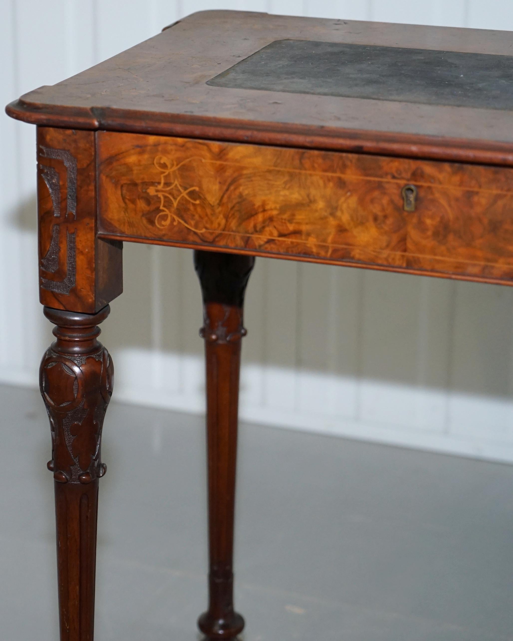 Stunning Rare Early Victorian Burr Walnut Games Table Lift Top Fret Work Carved 3