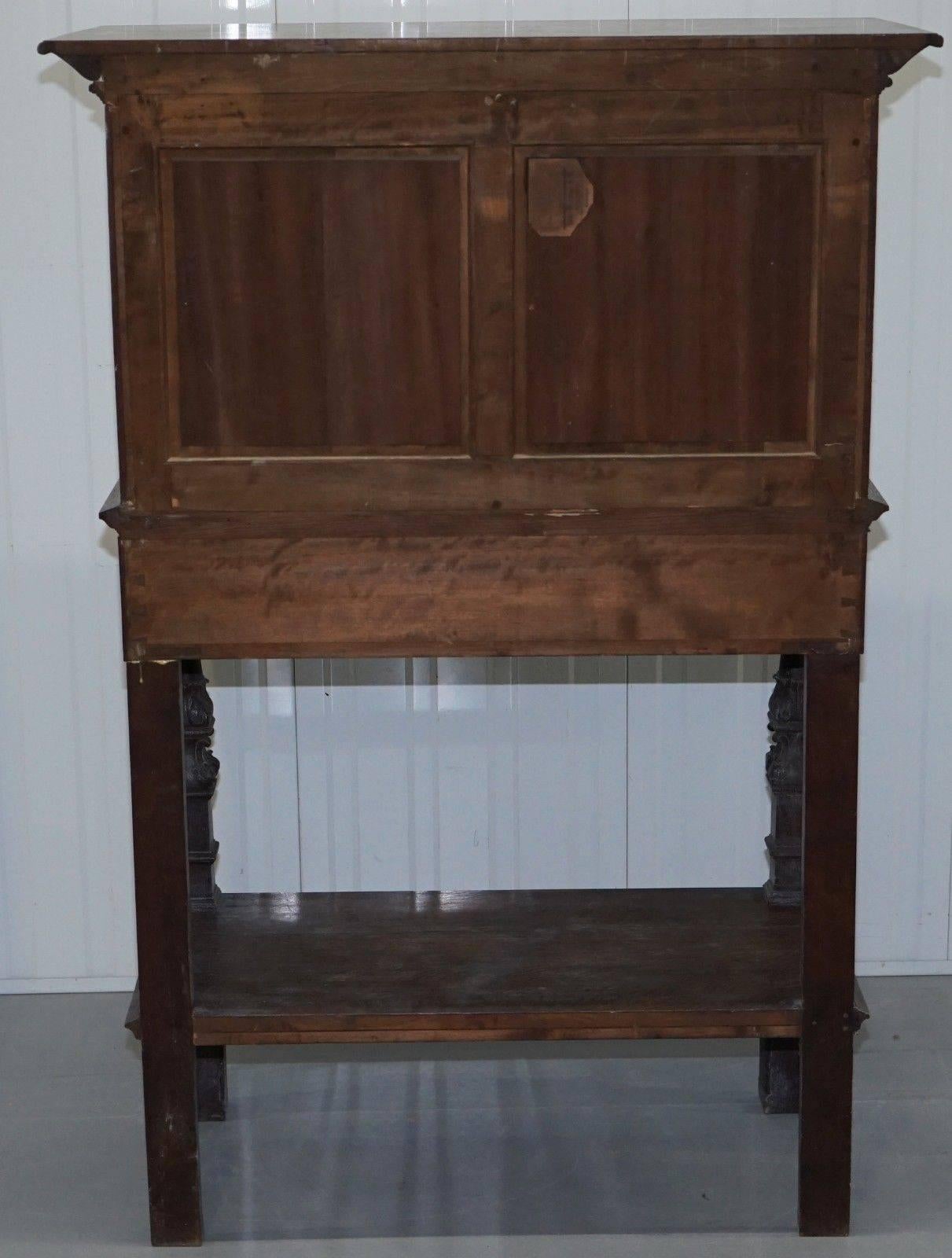 Stunning Rare Find 17th Century Limed Oak Pot Kitchen Cupboard Hand-Carved 3