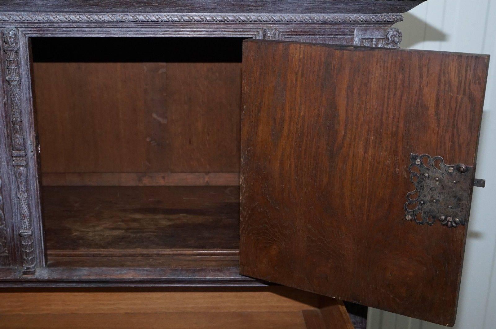 We are delighted to offer for sale this absolutely stunning 17th century hand carved from solid limed oak kitchen pot cupboard

One of the most decorative pieces I have ever seen, every time I look at it I discover something new, there are