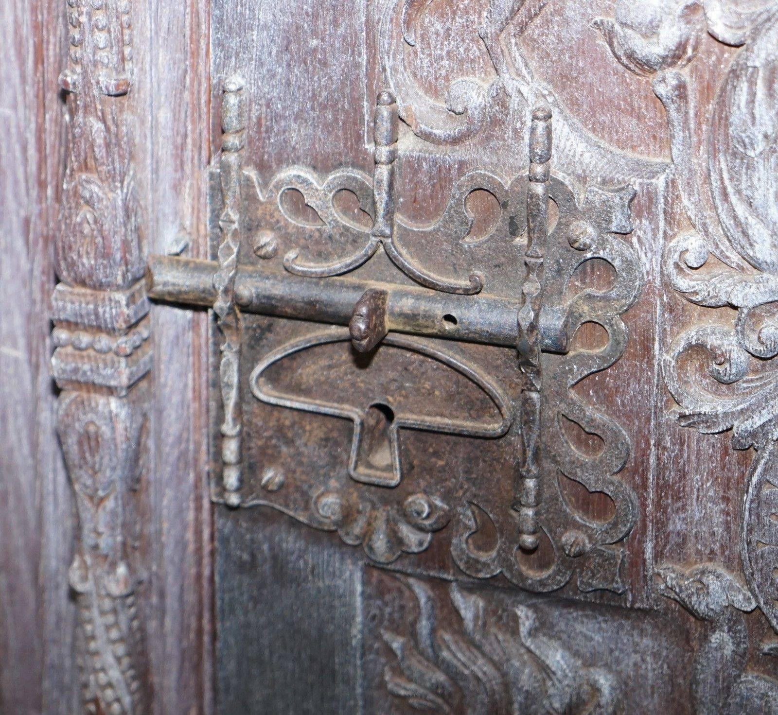 18th Century and Earlier Stunning Rare Find 17th Century Limed Oak Pot Kitchen Cupboard Hand-Carved