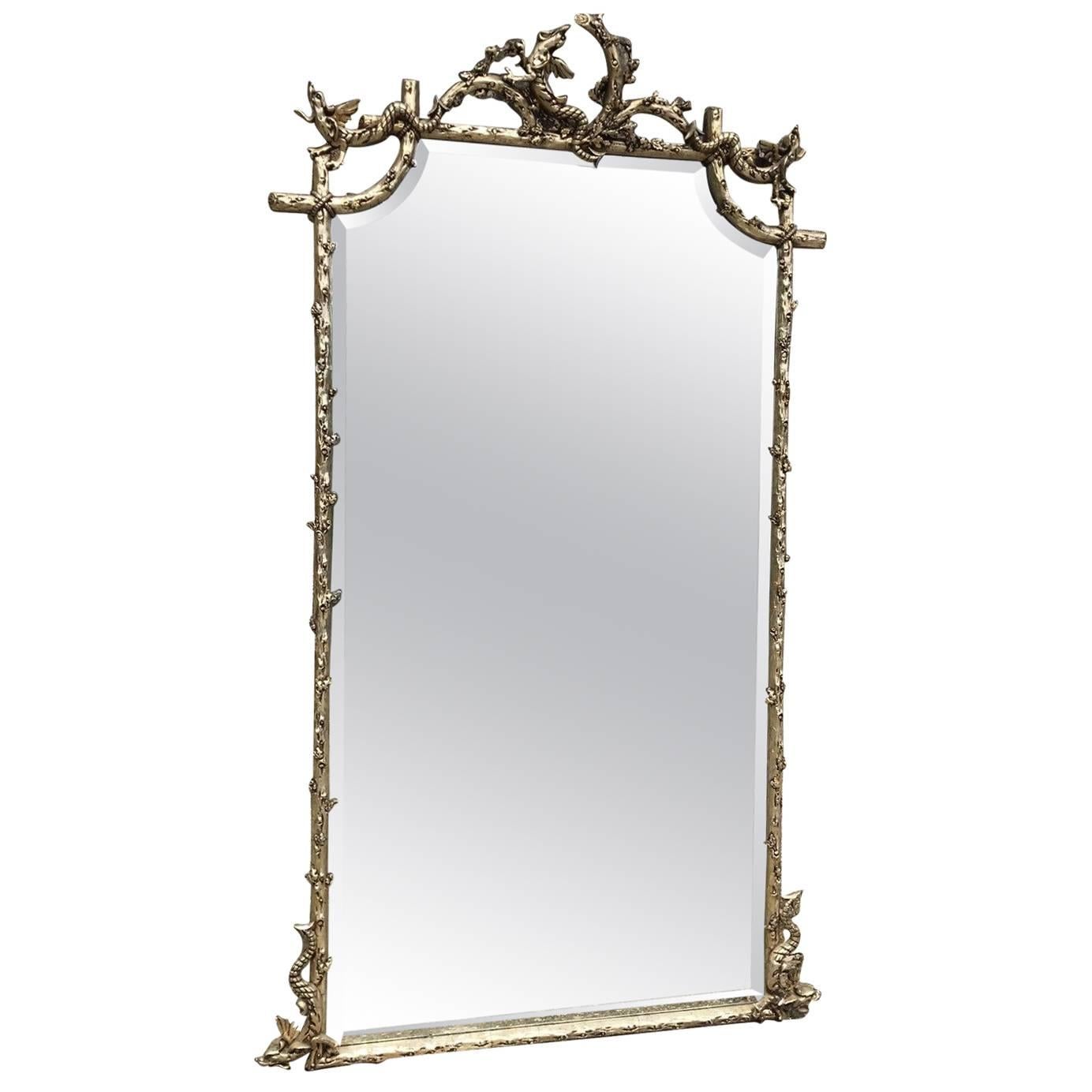 Stunning Rare French Antique Silver Mirror, Original Early 1800s, Vintage For Sale