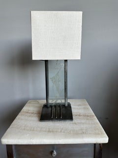 Stunning & Rare Art Deco Etched Glass & Metal Moonfish Theme Aquarium Table Lamp