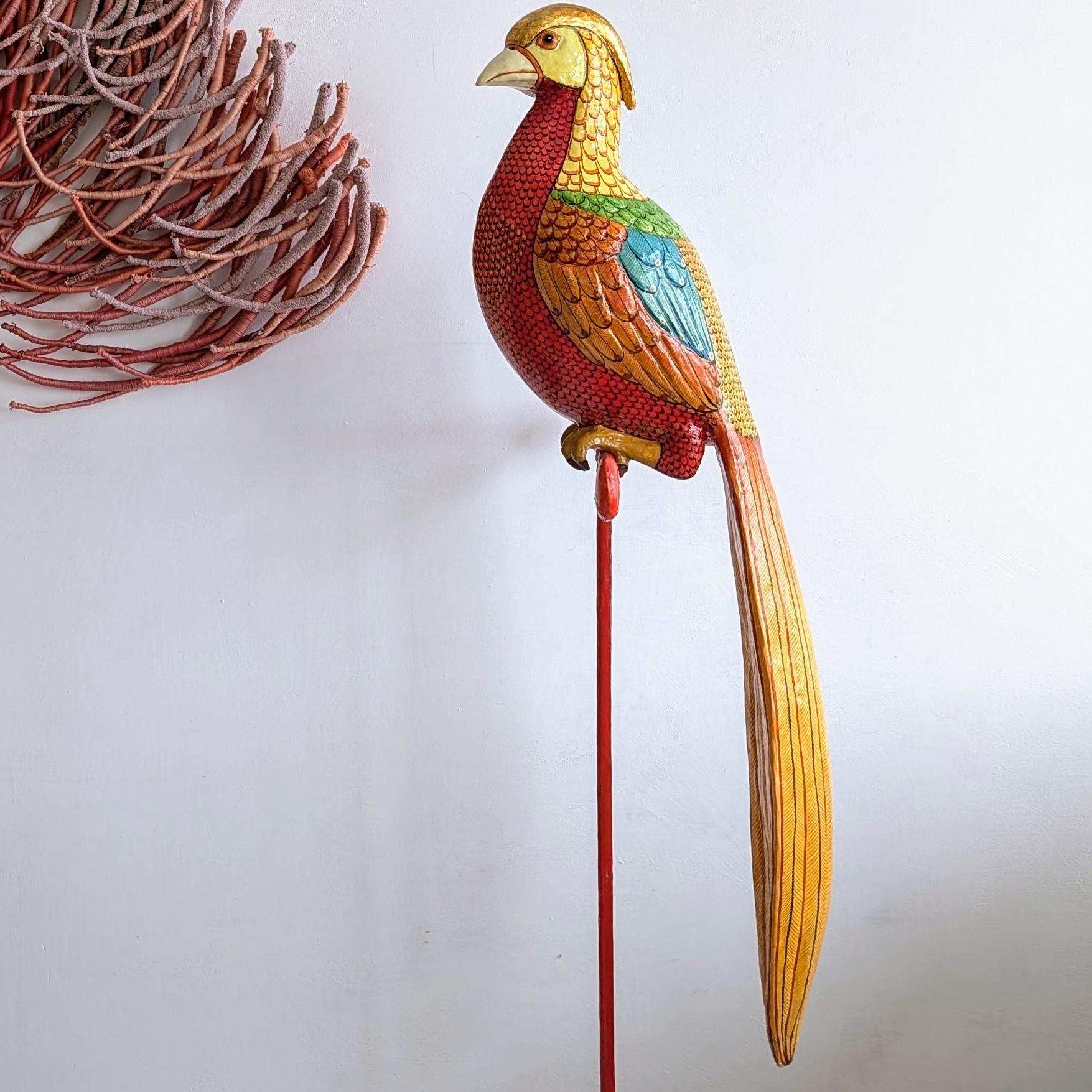 Mid-Century Modern Stunning Rare Golden Pheasant Floorstanding Bird Sculpture By Sergio Bustamante For Sale