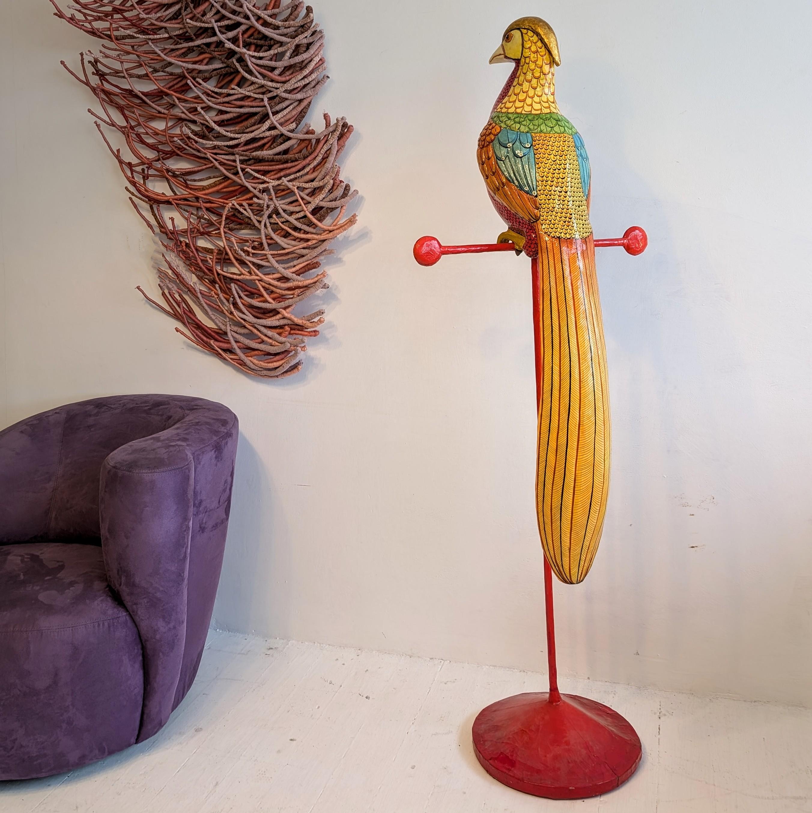 Mexican Stunning Rare Golden Pheasant Floorstanding Bird Sculpture By Sergio Bustamante For Sale