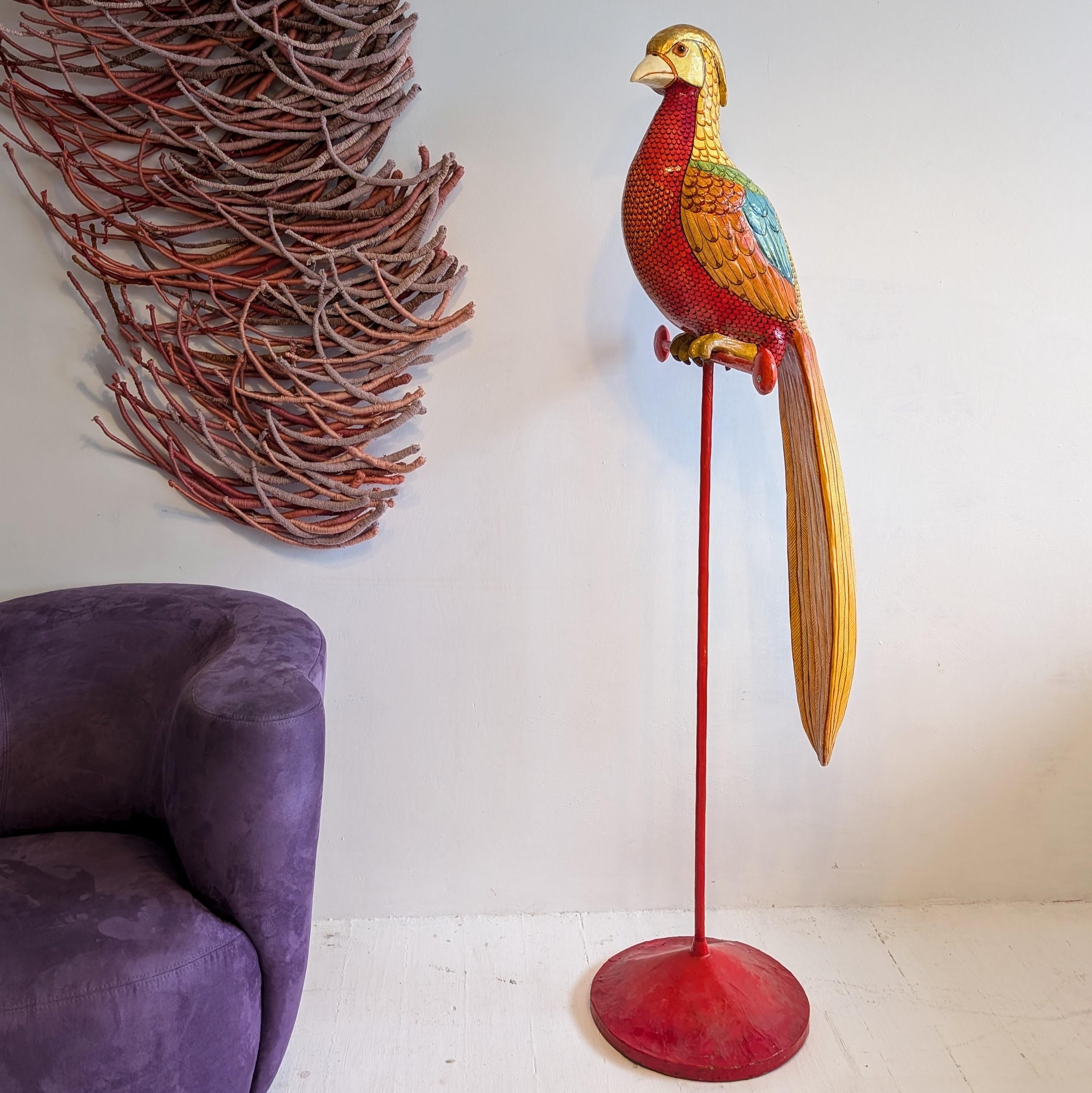 20th Century Stunning Rare Golden Pheasant Floorstanding Bird Sculpture By Sergio Bustamante For Sale