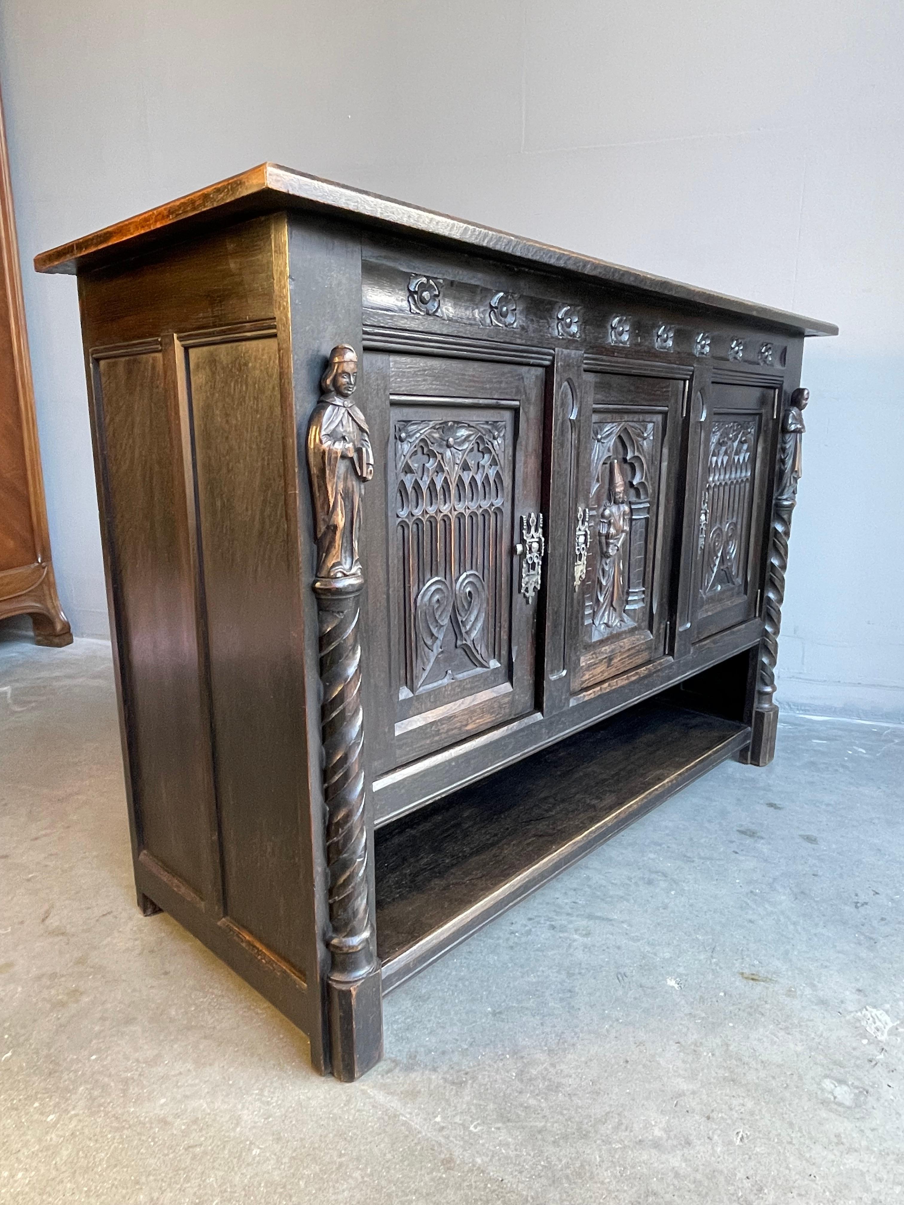 Stunning & Rare Hand Carved & Ebonized Gothic Revival Sideboard / Small Credenza 5