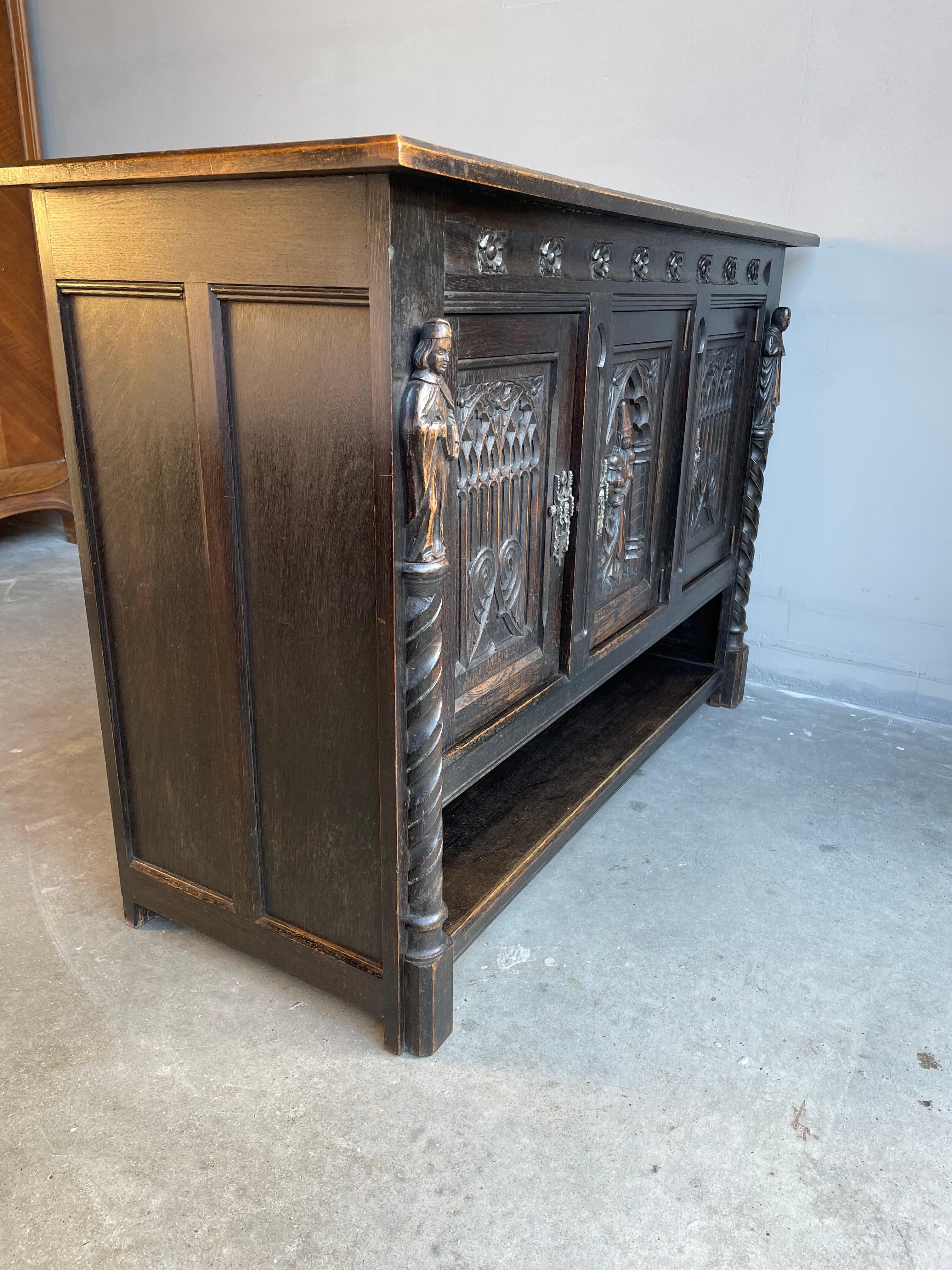 Stunning & Rare Hand Carved & Ebonized Gothic Revival Sideboard / Small Credenza 9