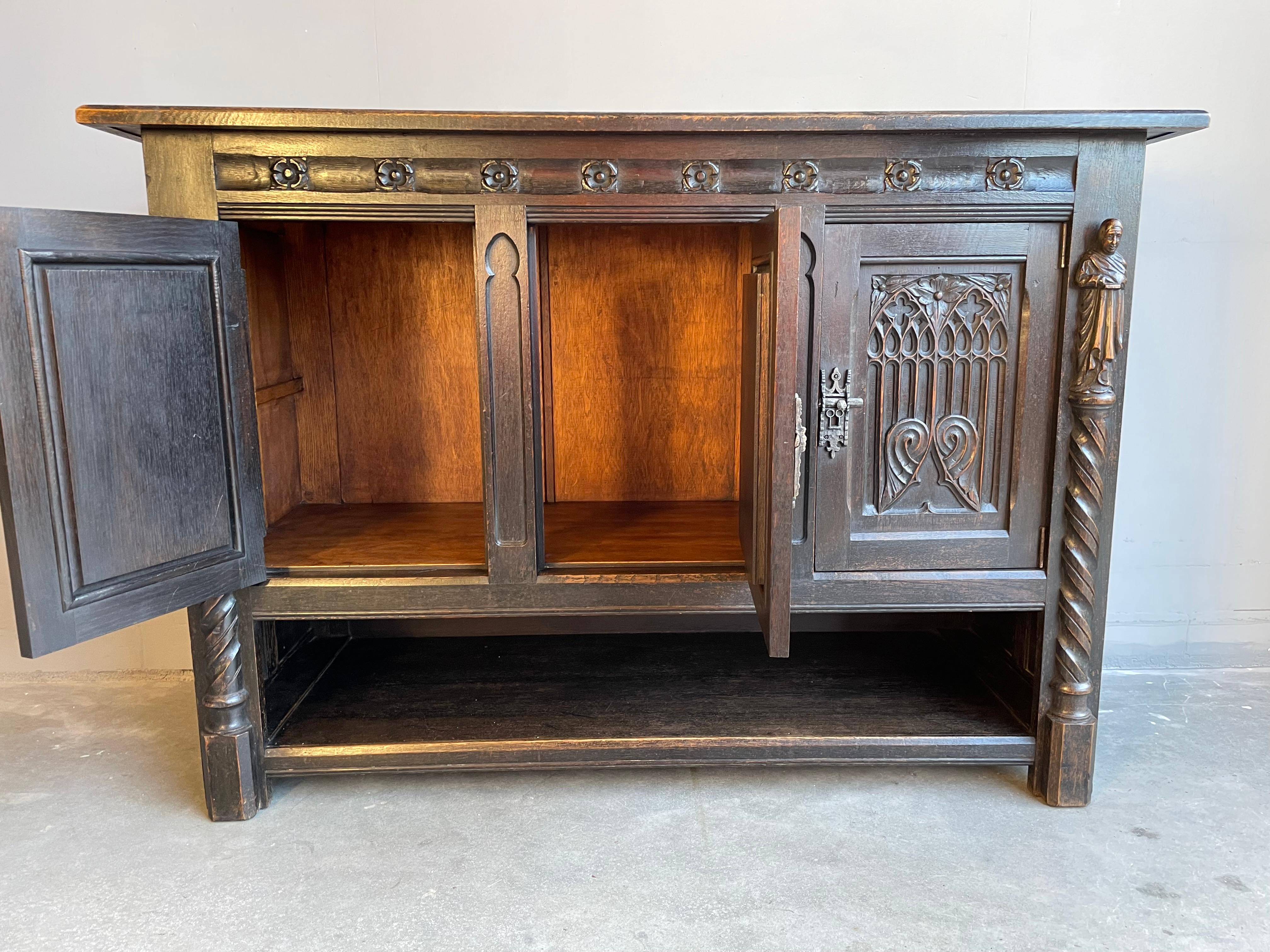 Hand-Carved Stunning & Rare Hand Carved & Ebonized Gothic Revival Sideboard / Small Credenza