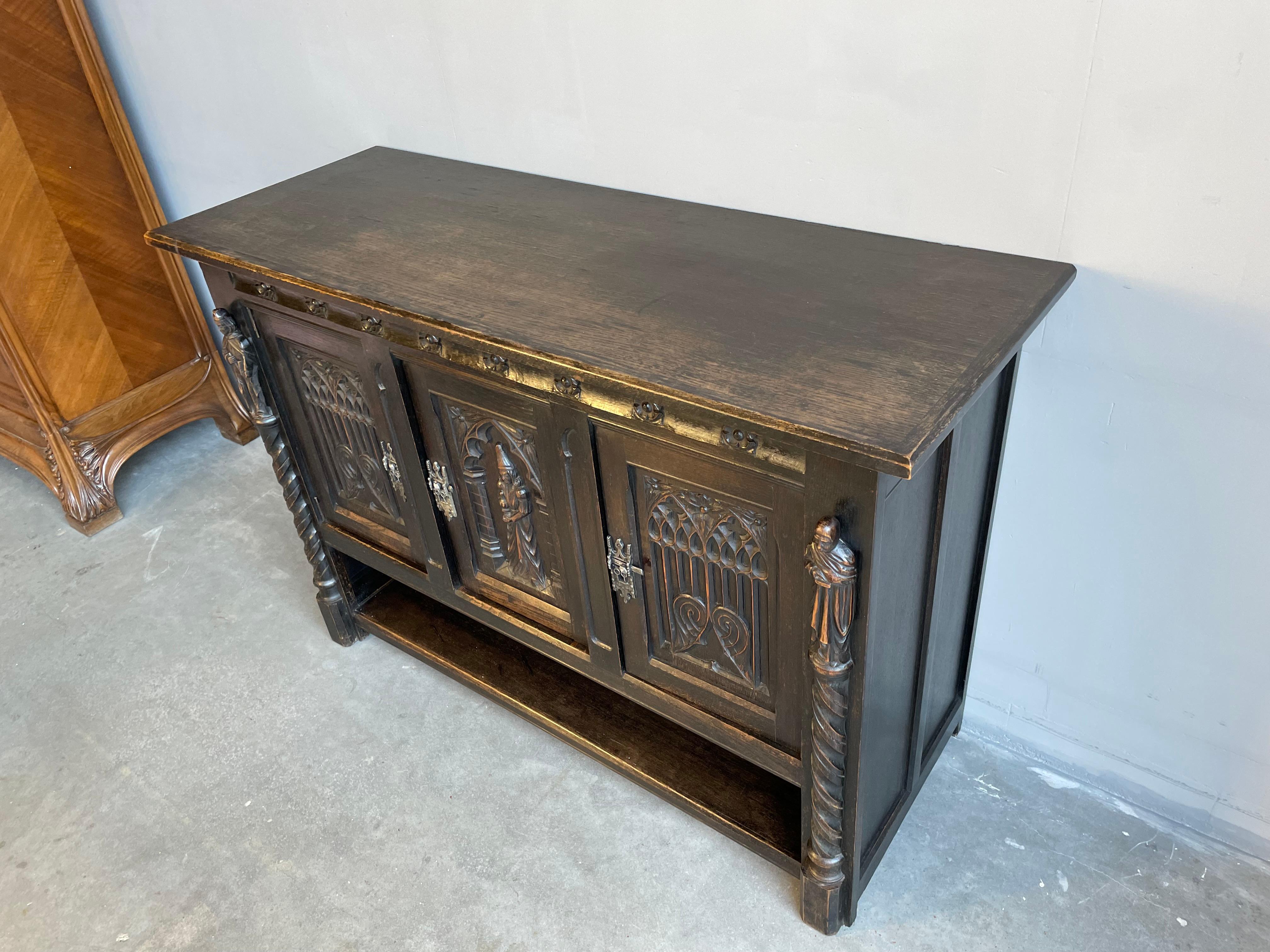 Iron Stunning & Rare Hand Carved & Ebonized Gothic Revival Sideboard / Small Credenza