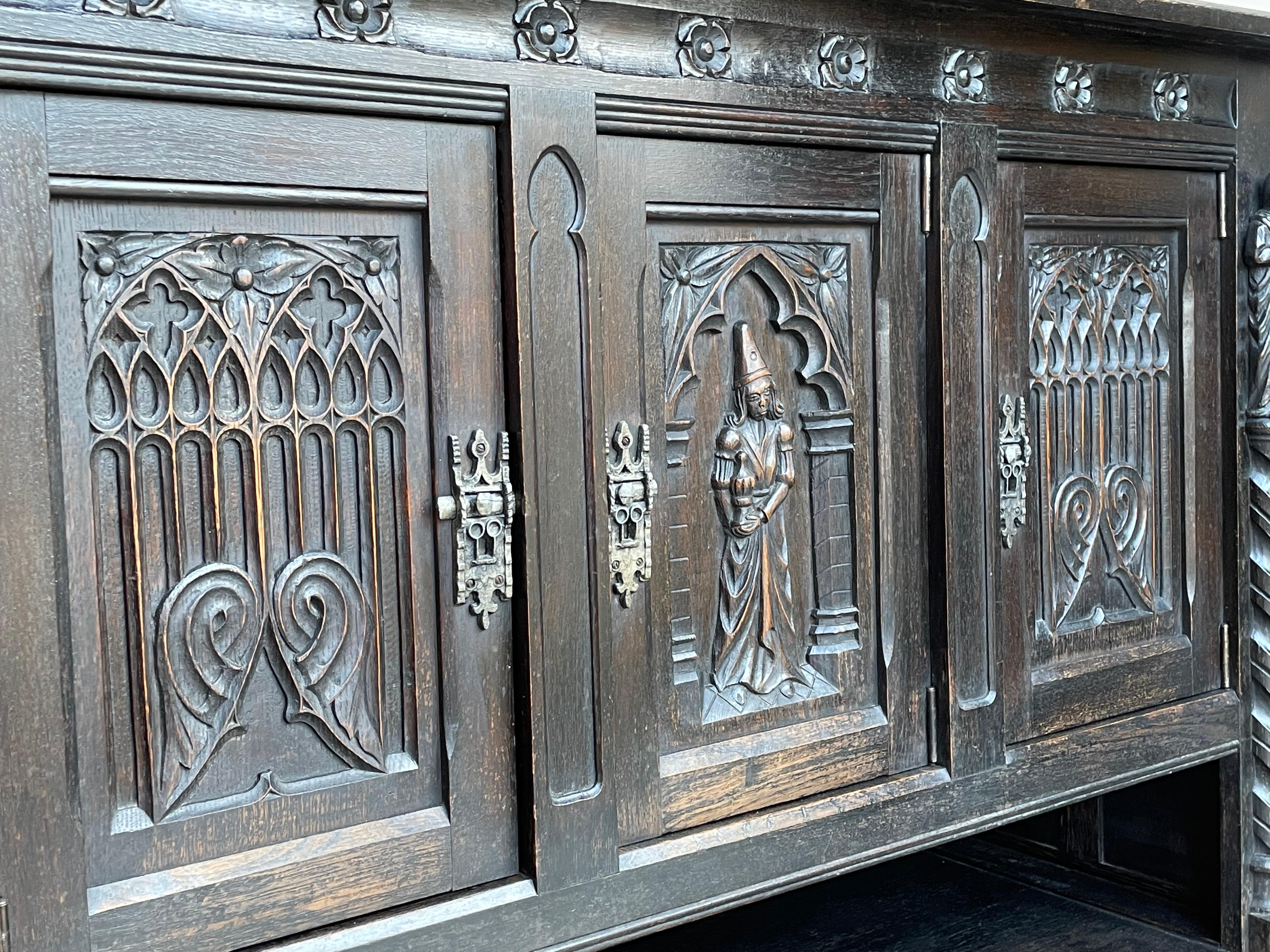 Stunning & Rare Hand Carved & Ebonized Gothic Revival Sideboard / Small Credenza 1