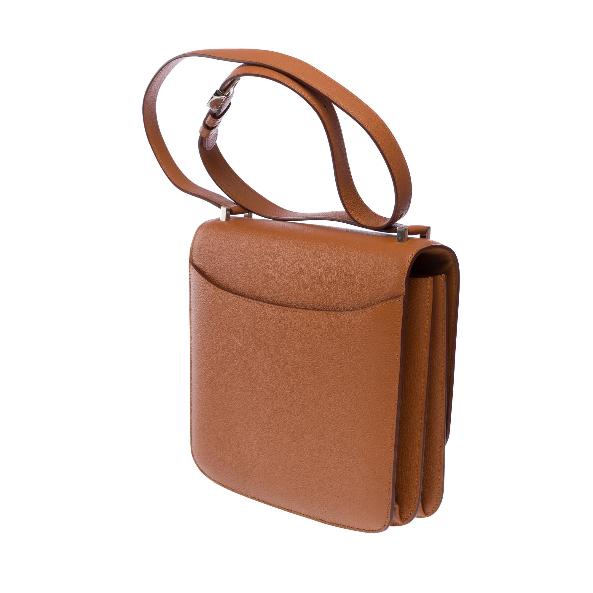 Superbe et rare sac à bandoulière Hermes 2002 en cuir Evercolor doré, SHW Pour femmes en vente