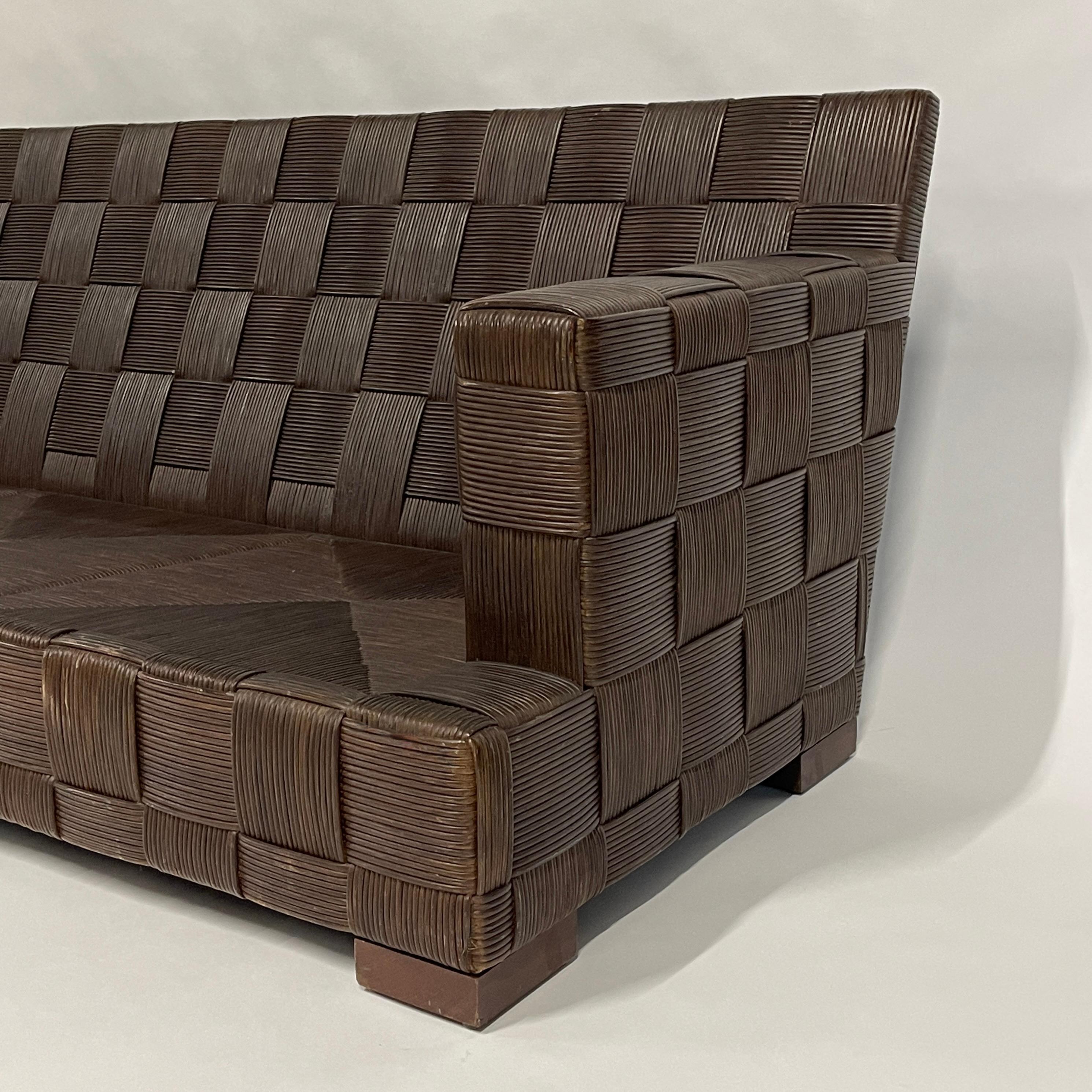 Modern Stunning & Rare John Hutton for Donghia 'Block Island' Sofa of Wicker & Mahogany For Sale