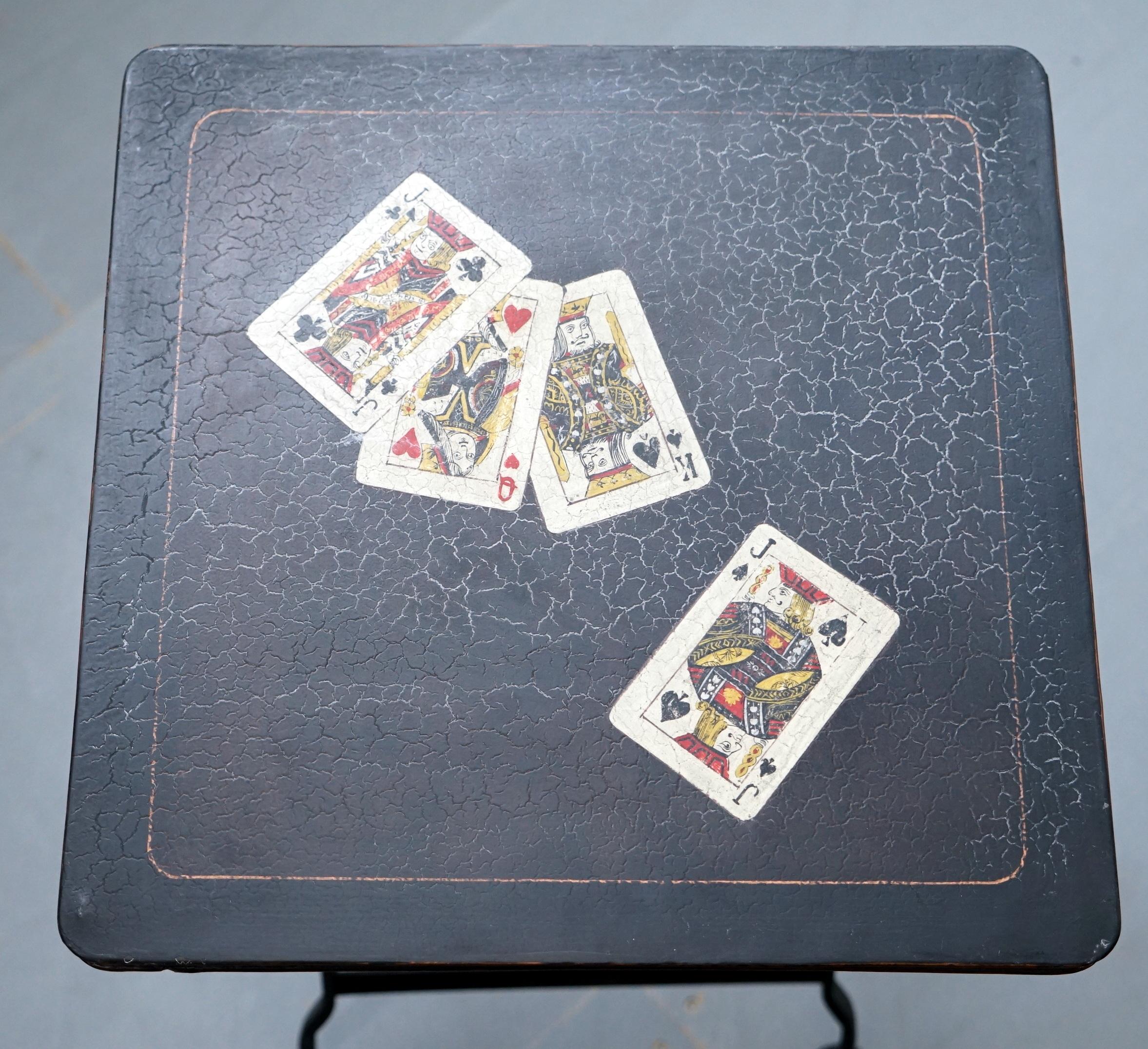 Stunning Rare Pair of Vintage Hand Painted Folding Metal Card Games Side Tables 4