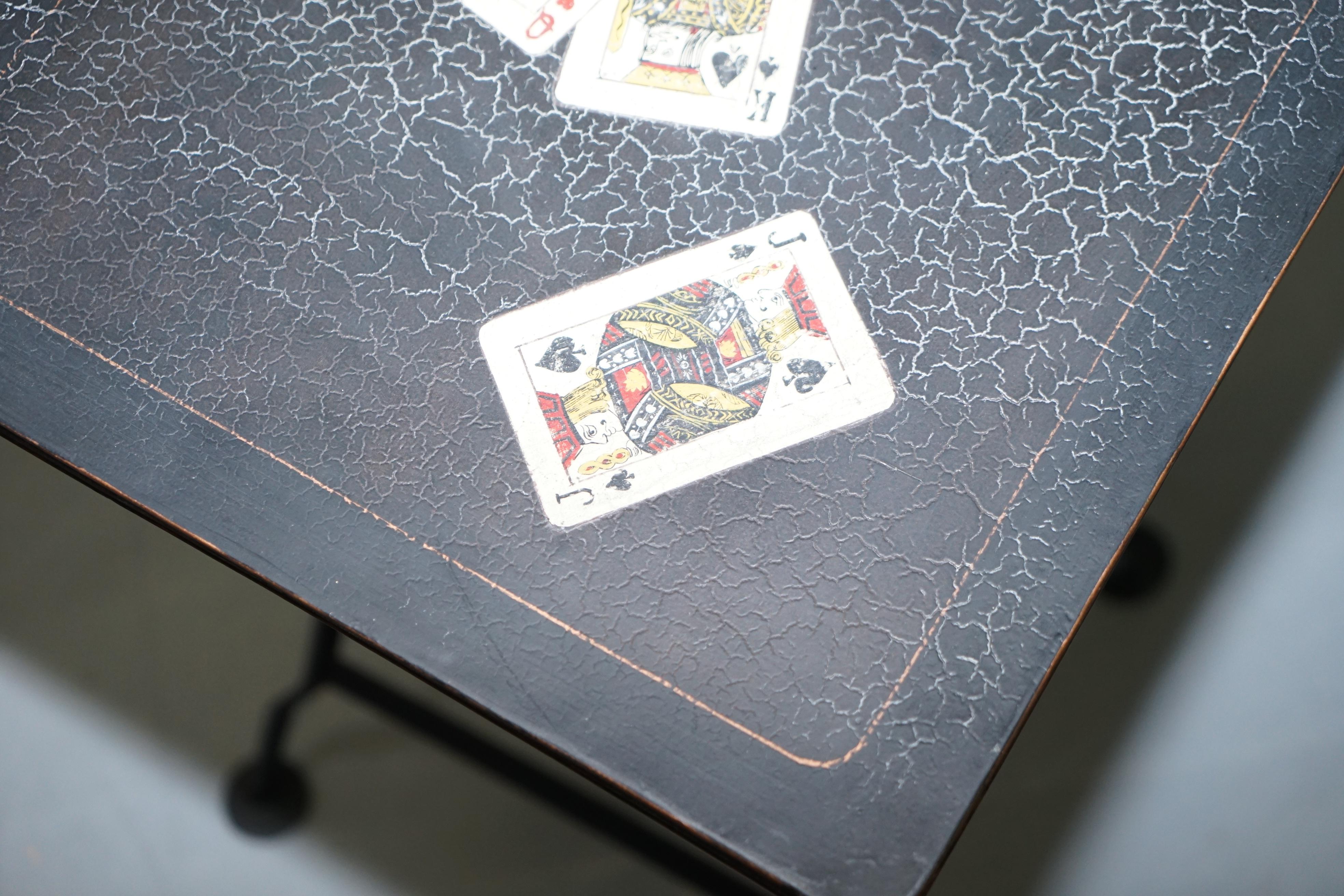 Stunning Rare Pair of Vintage Hand Painted Folding Metal Card Games Side Tables 7