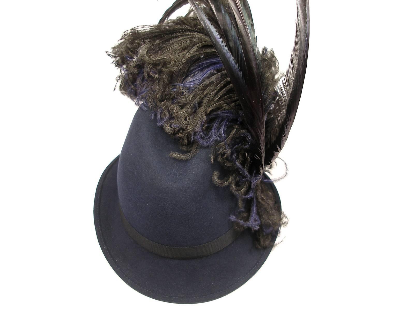 Stunning Rare Rare Chanel CC Logo Rabbit Felt Hat and Feather Black Size M  1
