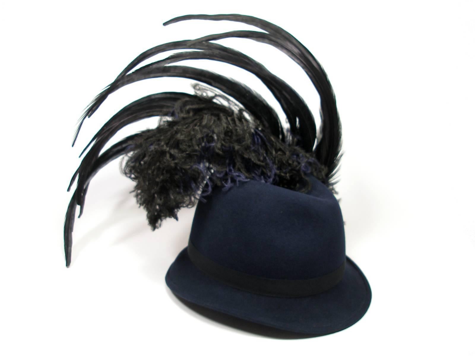 Stunning Rare Rare Chanel CC Logo Rabbit Felt Hat and Feather Black Size M  2