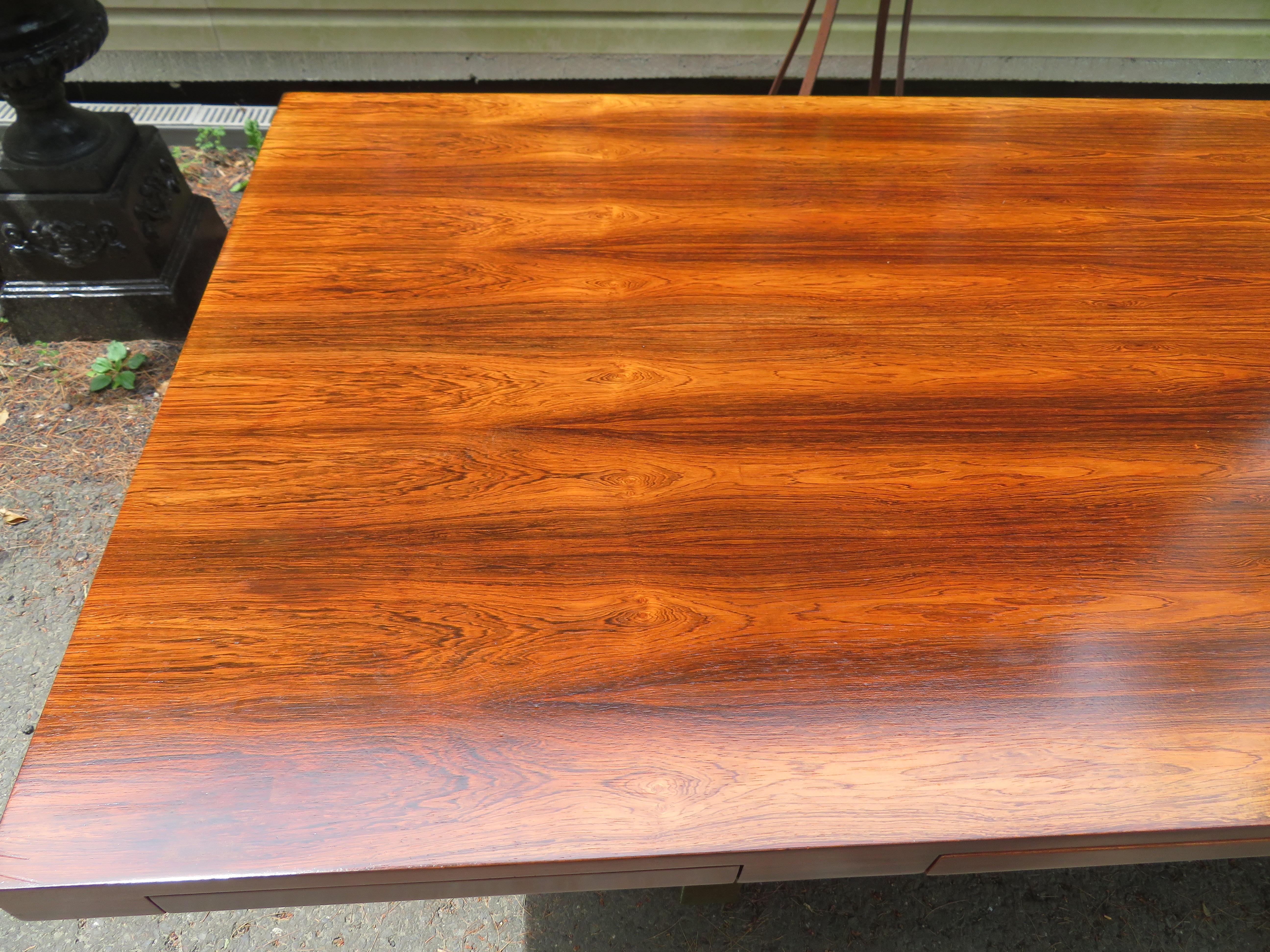 American Stunning Rare Rosewood and Brass Platform Desk by Roger Sprunger for Dunbar For Sale