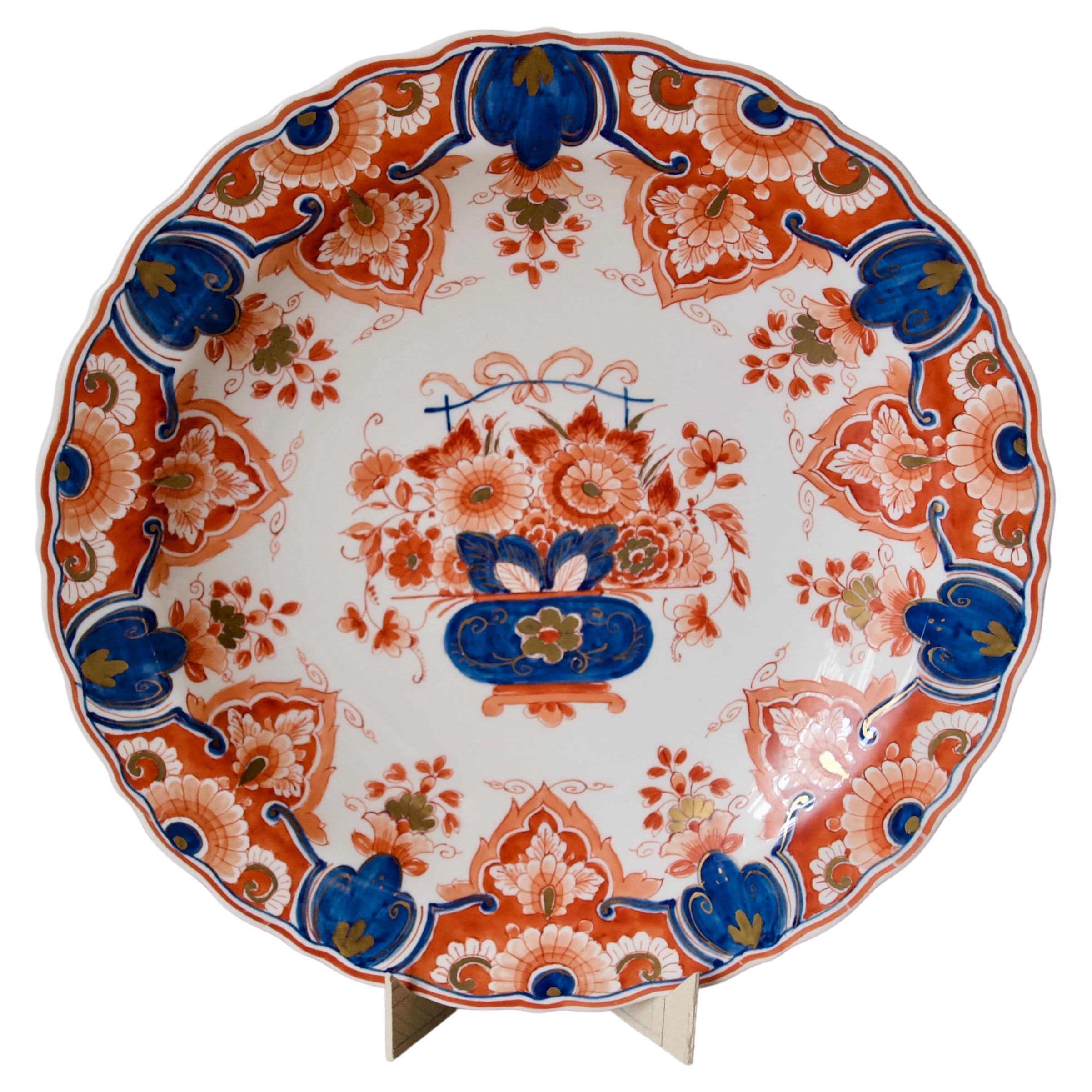Stunning, Rare / Royal Delft / Hand-Painted Pijnacker Wall Plate / Imari Style For Sale