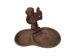 Stunning rare tramp art bowl, squirrel, hand carved, 1920s South Germany/Austria