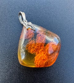 Stunning Translucent Fiery Orange Baltic Amber Silver Pendant