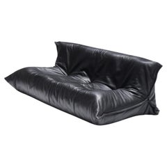 Superbe et rare canapé vintage YOKO en cuir noir par Michel Ducaroy Ligne Roset