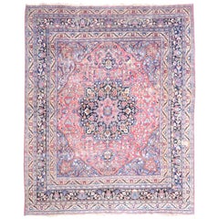 Stunning Raspberry, Blue and Black Antique Tabriz Carpet