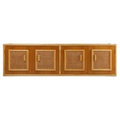 Atemberaubendes Sideboard aus Rattan und Holz mit vier Türen, Frankreich, 1960er Jahre