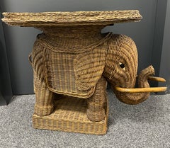 Stunning Rattan Wicker Elephant Side Table with Large Tray, France, 1960s